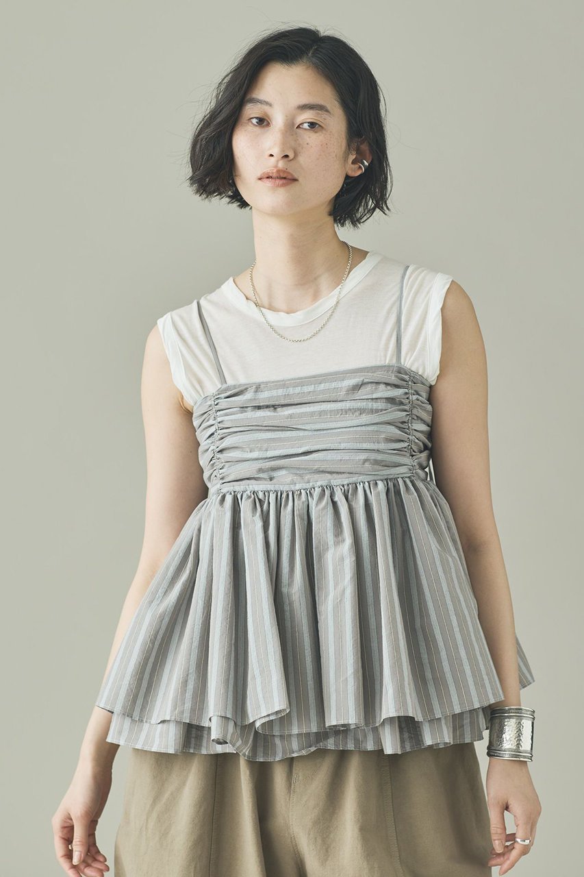 【カレンソロジー/Curensology】のストライプレイヤードギャザーキャミソール 人気、トレンドファッション・服の通販 founy(ファニー) 　ファッション　Fashion　レディースファッション　Fashion for Women　トップス・カットソー　Cut & Sew Tops　キャミソール&ノースリーブ　Camisoles & Sleeveless Tops　シャツ・ブラウス・オフィスカジュアル　Elegant Blouses & Button-Ups　おすすめ　Recommended / Our Picks　インナー　Innerwear　エアリー　Airy Texture　カットソー　Cut and Sewn Top　ギャザー　Gathered, Ruffled　ストライプ　Stripe, Striped Pattern　デニム　Denim, Jeans Material　ノースリーブ　Sleeveless, No-Sleeve　ランダム　Random, Irregular　ワイド　Wide, Wide Fit　新作・新入荷　New Arrivals / New In　 other-1|ID: prp329100004963314 ipo3291000000037233818