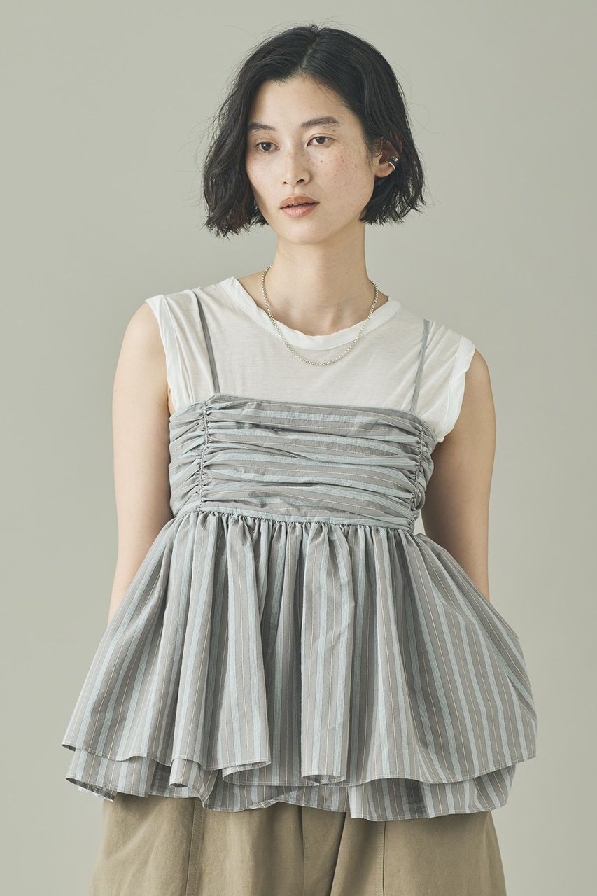 【カレンソロジー/Curensology】のストライプレイヤードギャザーキャミソール 人気、トレンドファッション・服の通販 founy(ファニー) 　ファッション　Fashion　レディースファッション　Fashion for Women　トップス・カットソー　Cut & Sew Tops　キャミソール&ノースリーブ　Camisoles & Sleeveless Tops　シャツ・ブラウス・オフィスカジュアル　Elegant Blouses & Button-Ups　おすすめ　Recommended / Our Picks　インナー　Innerwear　エアリー　Airy Texture　カットソー　Cut and Sewn Top　ギャザー　Gathered, Ruffled　ストライプ　Stripe, Striped Pattern　デニム　Denim, Jeans Material　ノースリーブ　Sleeveless, No-Sleeve　ランダム　Random, Irregular　ワイド　Wide, Wide Fit　新作・新入荷　New Arrivals / New In　other-2|ID: prp329100004963314 ipo3291000000037233820