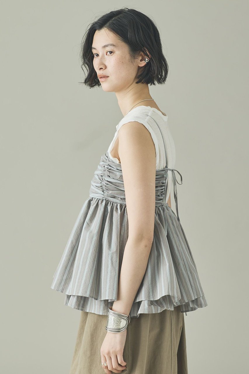 【カレンソロジー/Curensology】のストライプレイヤードギャザーキャミソール 人気、トレンドファッション・服の通販 founy(ファニー) 　ファッション　Fashion　レディースファッション　Fashion for Women　トップス・カットソー　Cut & Sew Tops　キャミソール&ノースリーブ　Camisoles & Sleeveless Tops　シャツ・ブラウス・オフィスカジュアル　Elegant Blouses & Button-Ups　おすすめ　Recommended / Our Picks　インナー　Innerwear　エアリー　Airy Texture　カットソー　Cut and Sewn Top　ギャザー　Gathered, Ruffled　ストライプ　Stripe, Striped Pattern　デニム　Denim, Jeans Material　ノースリーブ　Sleeveless, No-Sleeve　ランダム　Random, Irregular　ワイド　Wide, Wide Fit　新作・新入荷　New Arrivals / New In　other-3|ID: prp329100004963314 ipo3291000000037233821