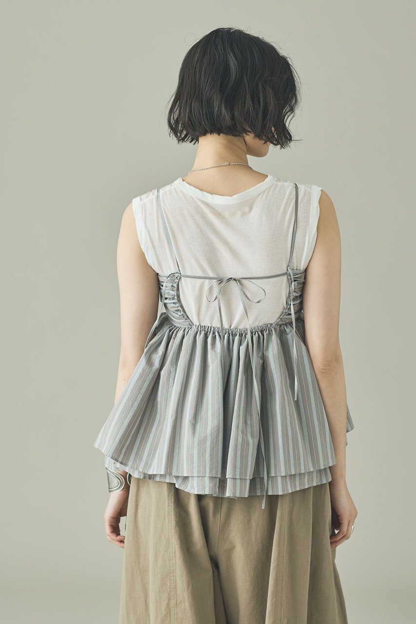 【カレンソロジー/Curensology】のストライプレイヤードギャザーキャミソール 人気、トレンドファッション・服の通販 founy(ファニー) 　ファッション　Fashion　レディースファッション　Fashion for Women　トップス・カットソー　Cut & Sew Tops　キャミソール&ノースリーブ　Camisoles & Sleeveless Tops　シャツ・ブラウス・オフィスカジュアル　Elegant Blouses & Button-Ups　おすすめ　Recommended / Our Picks　インナー　Innerwear　エアリー　Airy Texture　カットソー　Cut and Sewn Top　ギャザー　Gathered, Ruffled　ストライプ　Stripe, Striped Pattern　デニム　Denim, Jeans Material　ノースリーブ　Sleeveless, No-Sleeve　ランダム　Random, Irregular　ワイド　Wide, Wide Fit　新作・新入荷　New Arrivals / New In　other-4|ID: prp329100004963314 ipo3291000000037233822