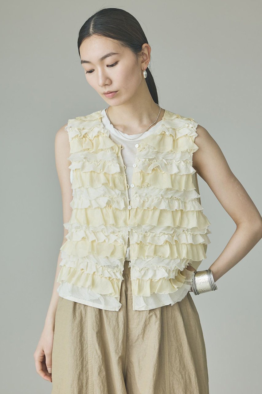 【カレンソロジー/Curensology】のミルフィーユノースリーブブラウス インテリア・キッズ・メンズ・レディースファッション・服の通販 founy(ファニー) 　ファッション　Fashion　レディースファッション　Fashion for Women　トップス・カットソー　Cut & Sew Tops　キャミソール&ノースリーブ　Camisoles & Sleeveless Tops　シャツ・ブラウス・オフィスカジュアル　Elegant Blouses & Button-Ups　アクセサリー　Fashion Accessories　インド　Indian Textile　オーガンジー　Organza Fabric　ヴィンテージ　Vintage Style　サテン　Satin, Glossy Fabric　シアー　Sheer, See-Through　シルク　Silk, 100% Silk　ストライプ　Stripe, Striped Pattern　テクスチャー　Texture, Textured Fabric　ノースリーブ　Sleeveless, No-Sleeve　バランス　Balance, Style Balance　フリル　Frill, Ruffle　フロント　Front, Front Design　ベスト　Vest, Waistcoat　ミックス　Mix, Mixed Style　おすすめ　Recommended / Our Picks　夏　Summer　新作・新入荷　New Arrivals / New In　クリーム|ID: prp329100004963316 ipo3291000000037233838