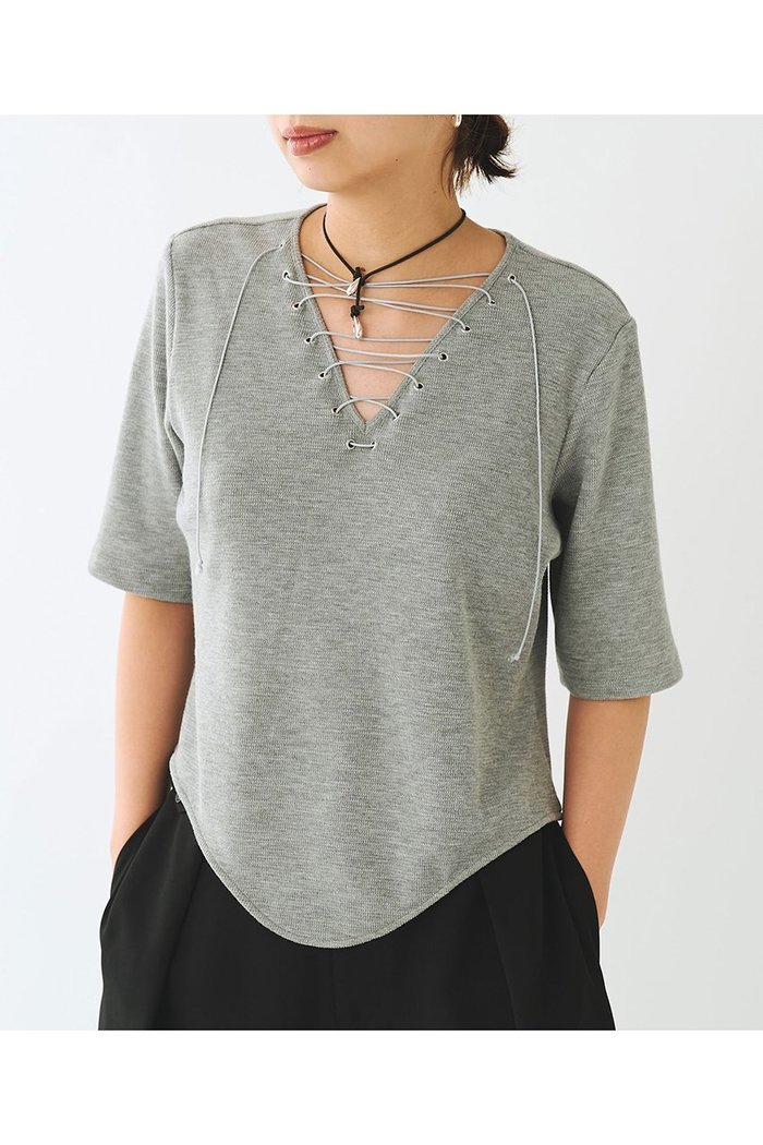 【ウィムガゼット/Whim Gazette】の【Nuition】レースアッププルオーバー インテリア・キッズ・メンズ・レディースファッション・服の通販 founy(ファニー) https://founy.com/ ファッション Fashion レディースファッション Fashion for Women トップス・カットソー Cut & Sew Tops シャツ・ブラウス・オフィスカジュアル Elegant Blouses & Button-Ups ロングTシャツ・Tシャツ Longline T-Shirts & Tees カジュアルプルオーバー・ニットトップス Pullovers & Knit Tops / Casual Pullovers カットソー・ベーシックTシャツ Cut-and-Sewn Tops / Stretch Tees & Basics ショート Short, Short Length スリーブ Sleeve, Long Sleeve / Short Sleeve バランス Balance, Style Balance フロント Front, Front Design ボトム Bottoms, Lower Wear ラウンド Round, Round Neck リラックス Relax, Relaxed Fit レース Lace, Lace Fabric ワイド Wide, Wide Fit 半袖 Short Sleeve, Half Sleeve 夏 Summer 新作・新入荷 New Arrivals / New In |ID: prp329100004963333 ipo3291000000037233956