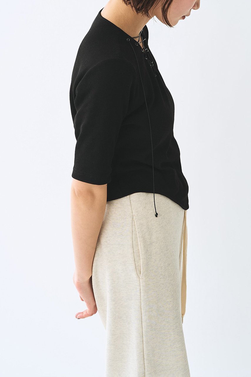 【ウィムガゼット/Whim Gazette】の【Nuition】レースアッププルオーバー 人気、トレンドファッション・服の通販 founy(ファニー) 　ファッション　Fashion　レディースファッション　Fashion for Women　トップス・カットソー　Cut & Sew Tops　シャツ・ブラウス・オフィスカジュアル　Elegant Blouses & Button-Ups　ロングTシャツ・Tシャツ　Longline T-Shirts & Tees　カジュアルプルオーバー・ニットトップス　Pullovers & Knit Tops / Casual Pullovers　カットソー・ベーシックTシャツ　Cut-and-Sewn Tops / Stretch Tees & Basics　ショート　Short, Short Length　スリーブ　Sleeve, Long Sleeve / Short Sleeve　バランス　Balance, Style Balance　フロント　Front, Front Design　ボトム　Bottoms, Lower Wear　ラウンド　Round, Round Neck　リラックス　Relax, Relaxed Fit　レース　Lace, Lace Fabric　ワイド　Wide, Wide Fit　半袖　Short Sleeve, Half Sleeve　夏　Summer　新作・新入荷　New Arrivals / New In　other-5|ID: prp329100004963333 ipo3291000000037233962