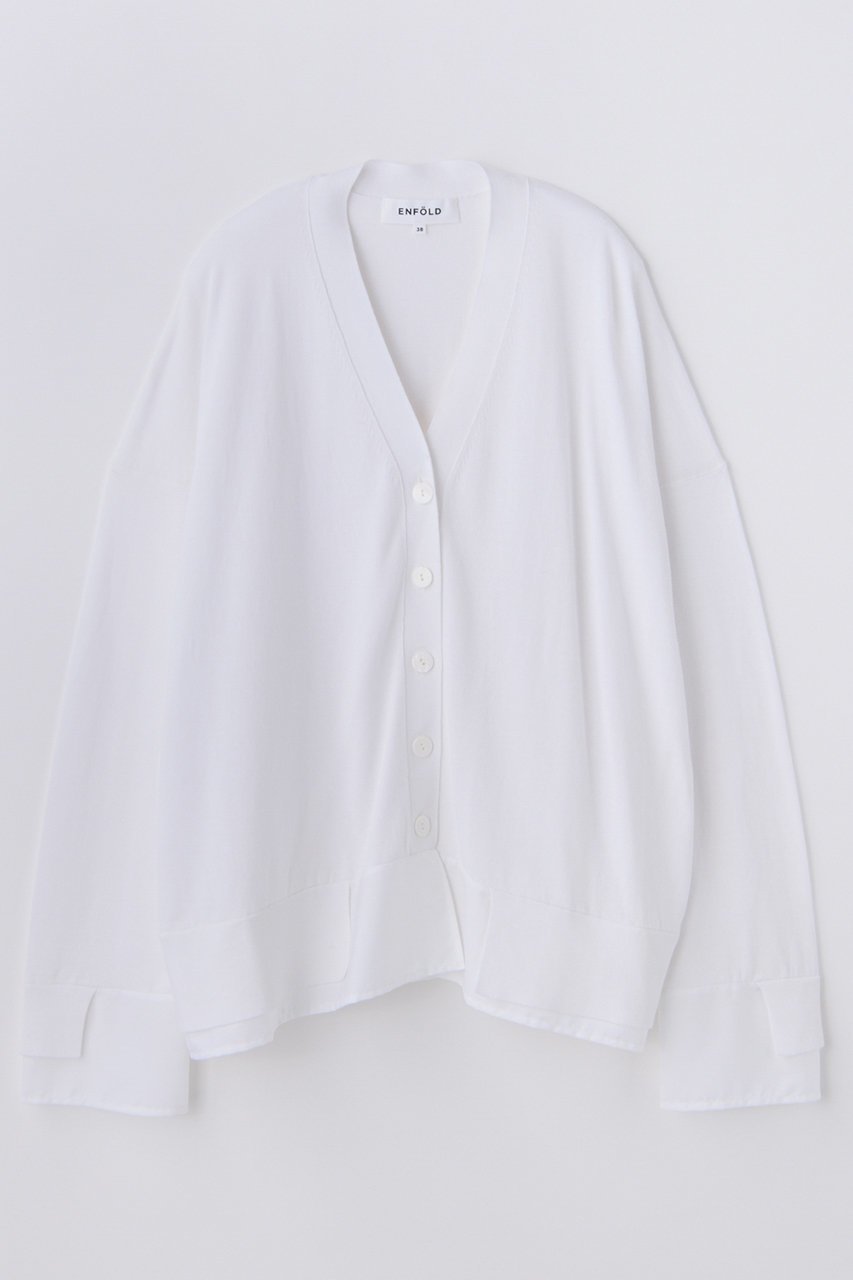 【エンフォルド/ENFOLD】の【5/1 12:00販売開始】FABRIC DOCKING CARDIGAN インテリア・キッズ・メンズ・レディースファッション・服の通販 founy(ファニー) 　ファッション　Fashion　レディースファッション　Fashion for Women　トップス・カットソー　Cut & Sew Tops　ニット　Knit Tops & Sweaters　カーディガン・羽織り　Layered Style Cardigans　なめらか　Smooth, Silky Texture　カーディガン　Cardigan, Knitwear　シアー　Sheer, See-Through　ドッキング　Docking, Mixed Material　新作・新入荷　New Arrivals / New In　ホワイト|ID: prp329100004963347 ipo3291000000037234051