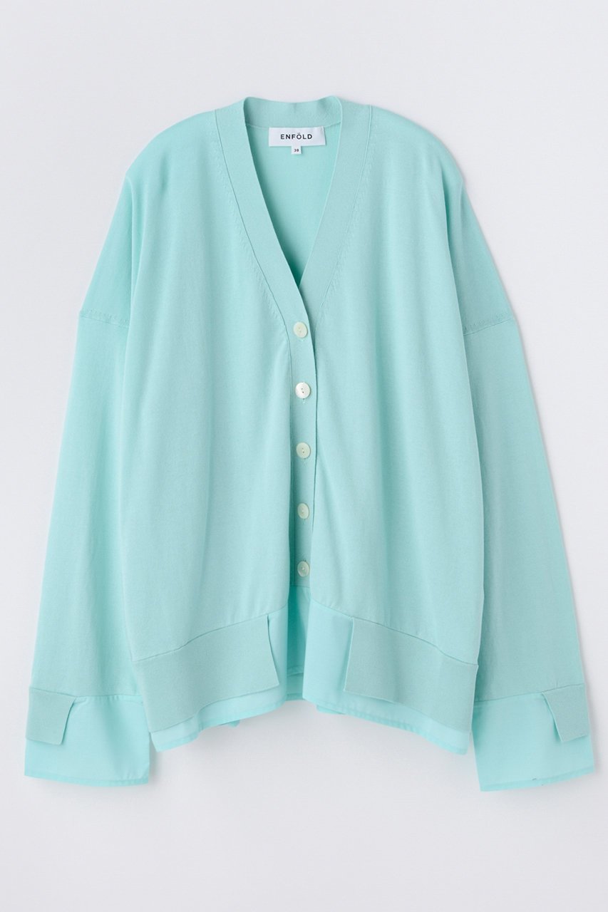 【エンフォルド/ENFOLD】の【5/1 12:00販売開始】FABRIC DOCKING CARDIGAN インテリア・キッズ・メンズ・レディースファッション・服の通販 founy(ファニー) 　ファッション　Fashion　レディースファッション　Fashion for Women　トップス・カットソー　Cut & Sew Tops　ニット　Knit Tops & Sweaters　カーディガン・羽織り　Layered Style Cardigans　なめらか　Smooth, Silky Texture　カーディガン　Cardigan, Knitwear　シアー　Sheer, See-Through　ドッキング　Docking, Mixed Material　新作・新入荷　New Arrivals / New In　ミント|ID: prp329100004963347 ipo3291000000037234053