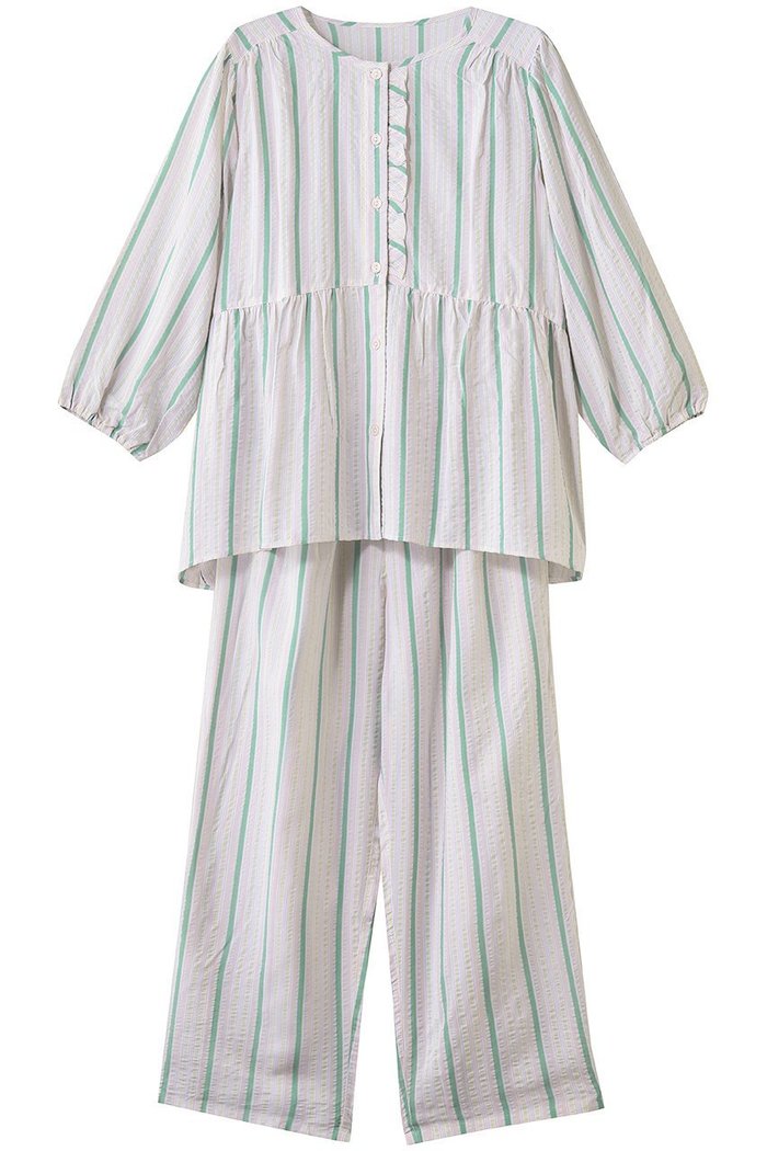 【キッドブルー/KID BLUE】の26CRサッカーストライプパジャマ インテリア・キッズ・メンズ・レディースファッション・服の通販 founy(ファウニー) https://founy.com/ ファッション Fashion レディースファッション Fashion for Women トップス・カットソー Cut & Sew Tops お家時間・ステイホーム Stay Home / At Home サッカー Seersucker, Summer Fabric ストライプ Stripe, Striped Pattern パジャマ Pajamas, Sleepwear フェミニン Feminine, Girly フリル Frill, Ruffle ペプラム Peplum, Flared Hem 夏 Summer 新作・新入荷 New Arrivals / New In |ID: prp329100004963561 ipo3291000000037242525