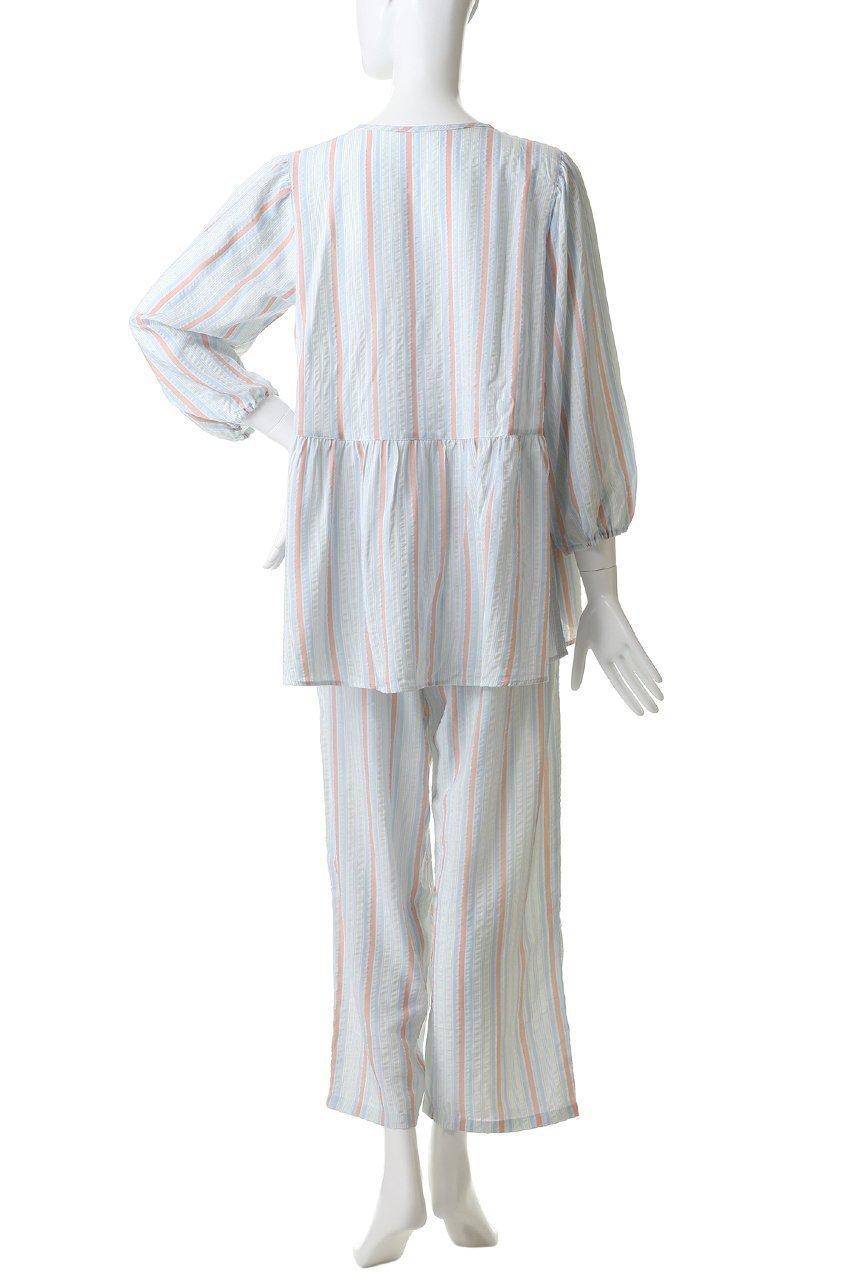 【キッドブルー/KID BLUE】の26CRサッカーストライプパジャマ 大人の最旬トレンドファッション＆コーディネート founy(ファウニー) 　ファッション　Fashion　レディースファッション　Fashion for Women　トップス・カットソー　Cut & Sew Tops　お家時間・ステイホーム　Stay Home / At Home　サッカー　Seersucker, Summer Fabric　ストライプ　Stripe, Striped Pattern　パジャマ　Pajamas, Sleepwear　フェミニン　Feminine, Girly　フリル　Frill, Ruffle　ペプラム　Peplum, Flared Hem　夏　Summer　新作・新入荷　New Arrivals / New In　other-4|ID: prp329100004963561 ipo3291000000037242540