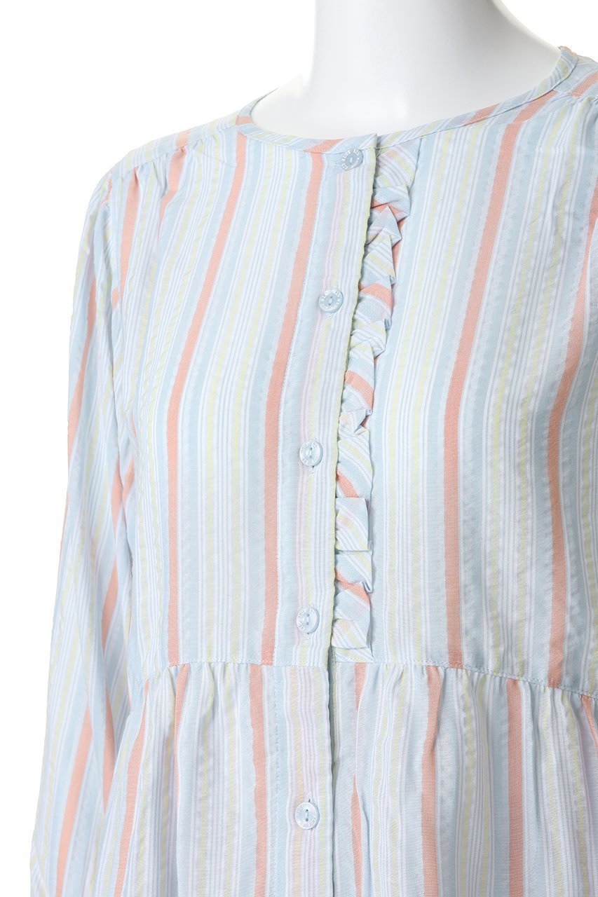 【キッドブルー/KID BLUE】の26CRサッカーストライプパジャマ 大人の最旬トレンドファッション＆コーディネート founy(ファウニー) 　ファッション　Fashion　レディースファッション　Fashion for Women　トップス・カットソー　Cut & Sew Tops　お家時間・ステイホーム　Stay Home / At Home　サッカー　Seersucker, Summer Fabric　ストライプ　Stripe, Striped Pattern　パジャマ　Pajamas, Sleepwear　フェミニン　Feminine, Girly　フリル　Frill, Ruffle　ペプラム　Peplum, Flared Hem　夏　Summer　新作・新入荷　New Arrivals / New In　other-5|ID: prp329100004963561 ipo3291000000037242543