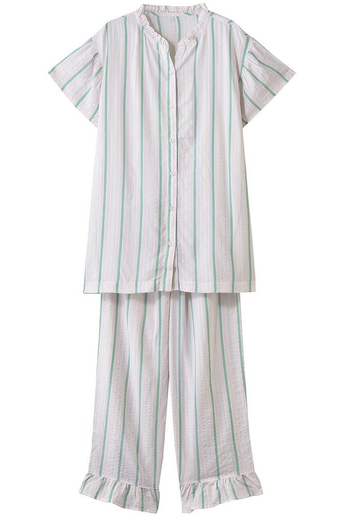 【キッドブルー/KID BLUE】の26CRサッカーストライプパジャマ インテリア・キッズ・メンズ・レディースファッション・服の通販 founy(ファウニー) https://founy.com/ ファッション Fashion レディースファッション Fashion for Women トップス・カットソー Cut & Sew Tops サッカー Seersucker, Summer Fabric ストライプ Stripe, Striped Pattern スリーブ Sleeve, Long Sleeve / Short Sleeve パジャマ Pajamas, Sleepwear フリル Frill, Ruffle フレア Flare, Flared エレガント 上品 Elegant 夏 Summer 定番 Standard, Basic Item 新作・新入荷 New Arrivals / New In |ID: prp329100004963563 ipo3291000000037242550