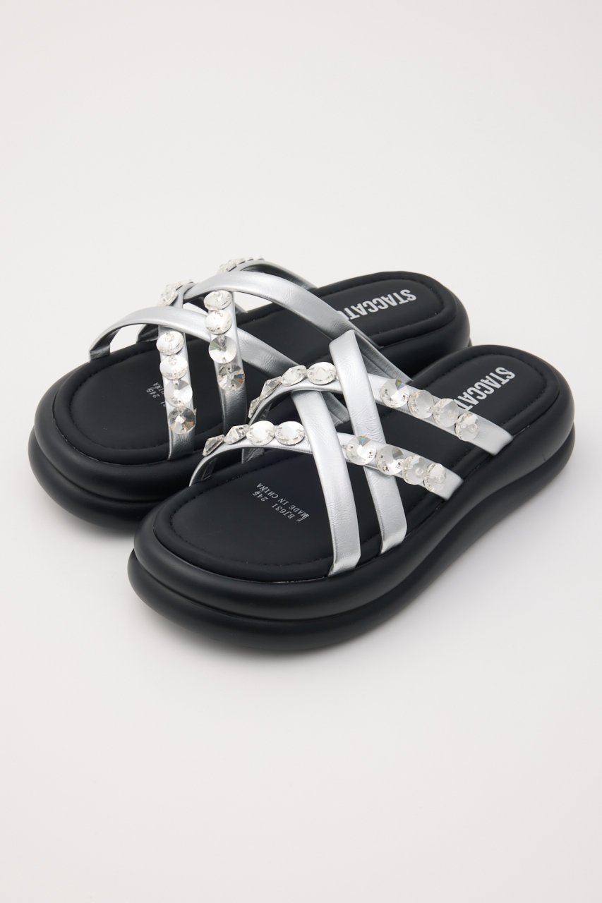 【スタッカート/STACCATO】のマペットフットベッドサンダル インテリア・キッズ・メンズ・レディースファッション・服の通販 founy(ファウニー) 　ファッション　Fashion　レディースファッション　Fashion for Women　サンダル　Sandals, Summer Shoes　ストーン　Stone, Gem-Like　スリッパ　Slippers, Room Shoes　ビッグ　Big, Oversized　新作・新入荷　New Arrivals / New In　シルバー|ID: prp329100004963635 ipo3291000000037243146