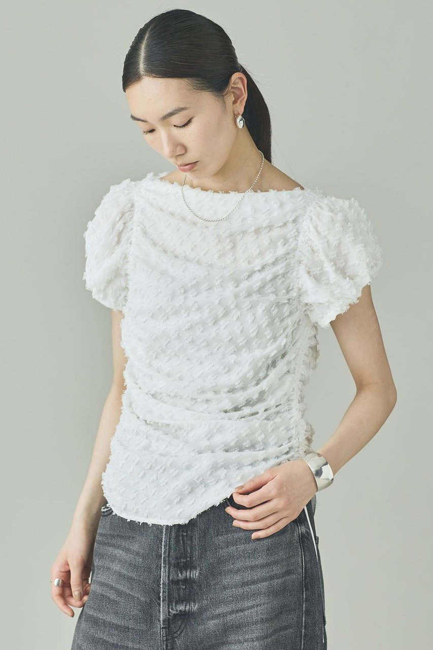 【カレンソロジー/Curensology】のドットギャザーブラウス インテリア・キッズ・メンズ・レディースファッション・服の通販 founy(ファウニー) 　ファッション　Fashion　レディースファッション　Fashion for Women　トップス・カットソー　Cut & Sew Tops　シャツ・ブラウス・オフィスカジュアル　Elegant Blouses & Button-Ups　ギャザー　Gathered, Ruffled　シャーリング　Shirring, Ruched　ショート　Short, Short Length　ジャカード／ジャガード　Jacquard, Woven Pattern　スリーブ　Sleeve, Long Sleeve / Short Sleeve　デニム　Denim, Jeans Material　ドローストリング　Drawstring, Pull Cord　ワイド　Wide, Wide Fit　新作・新入荷　New Arrivals / New In　ホワイト|ID: prp329100004963706 ipo3291000000037243706