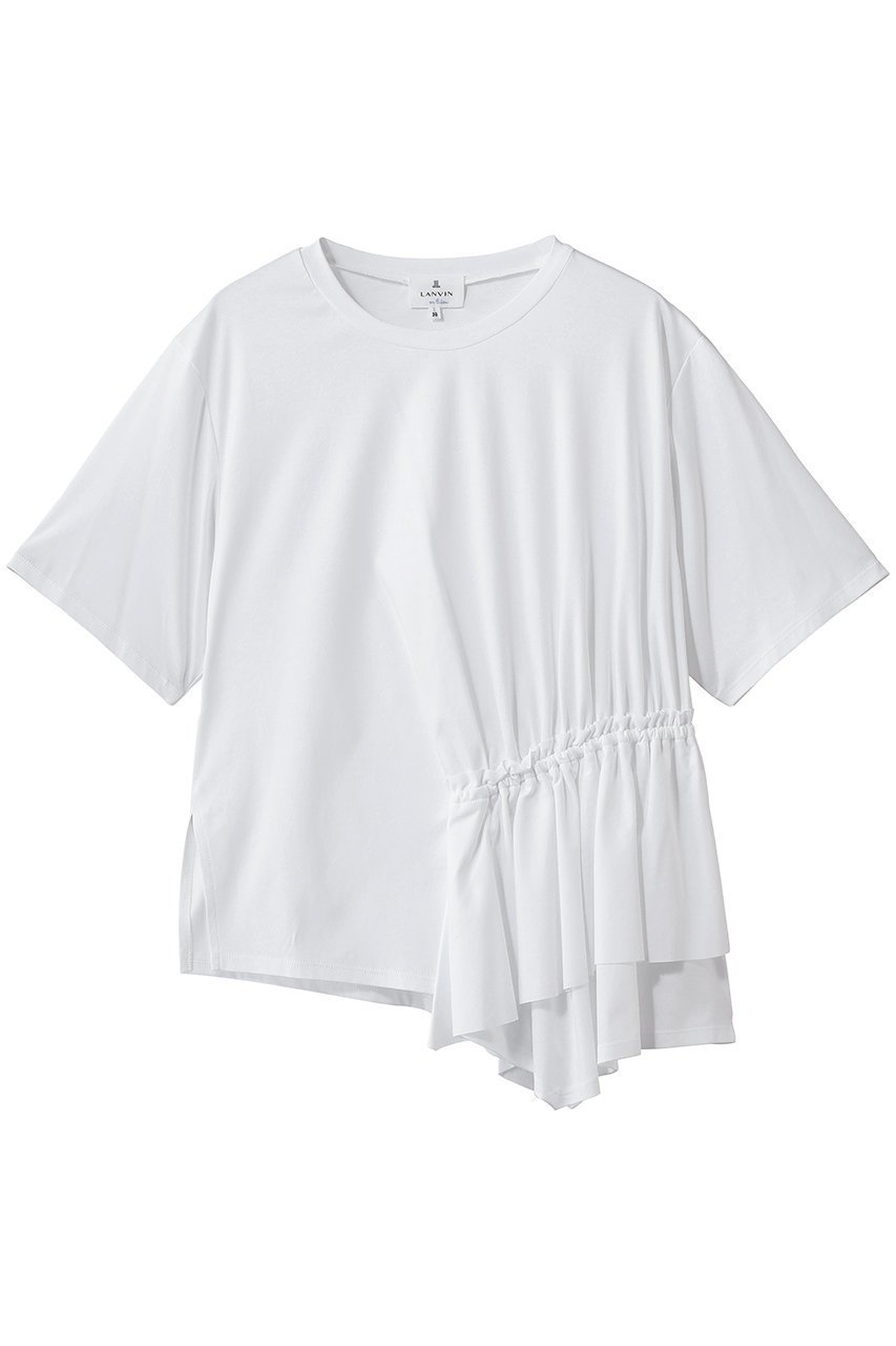 【ランバン オン ブルー/LANVIN en Bleu】のサイドギャザーフリルカットソー インテリア・キッズ・メンズ・レディースファッション・服の通販 founy(ファウニー) 　ファッション　Fashion　レディースファッション　Fashion for Women　トップス・カットソー　Cut & Sew Tops　シャツ・ブラウス・オフィスカジュアル　Elegant Blouses & Button-Ups　ロングTシャツ・Tシャツ　Longline T-Shirts & Tees　カットソー・ベーシックTシャツ　Cut-and-Sewn Tops / Stretch Tees & Basics　イレギュラー　Irregular Design　ギャザー　Gathered, Ruffled　ショート　Short, Short Length　ジャケット　Jacket, Outerwear　スリーブ　Sleeve, Long Sleeve / Short Sleeve　フリル　Frill, Ruffle　フレア　Flare, Flared　新作・新入荷　New Arrivals / New In　オフ|ID: prp329100004963725 ipo3291000000037243836