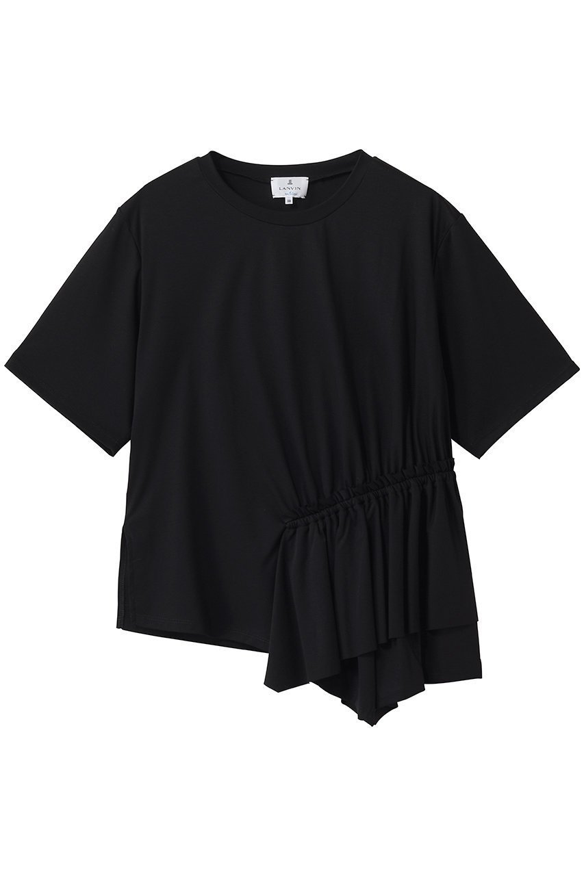 【ランバン オン ブルー/LANVIN en Bleu】のサイドギャザーフリルカットソー インテリア・キッズ・メンズ・レディースファッション・服の通販 founy(ファウニー) 　ファッション　Fashion　レディースファッション　Fashion for Women　トップス・カットソー　Cut & Sew Tops　シャツ・ブラウス・オフィスカジュアル　Elegant Blouses & Button-Ups　ロングTシャツ・Tシャツ　Longline T-Shirts & Tees　カットソー・ベーシックTシャツ　Cut-and-Sewn Tops / Stretch Tees & Basics　イレギュラー　Irregular Design　ギャザー　Gathered, Ruffled　ショート　Short, Short Length　ジャケット　Jacket, Outerwear　スリーブ　Sleeve, Long Sleeve / Short Sleeve　フリル　Frill, Ruffle　フレア　Flare, Flared　新作・新入荷　New Arrivals / New In　ブラック|ID: prp329100004963725 ipo3291000000037243837