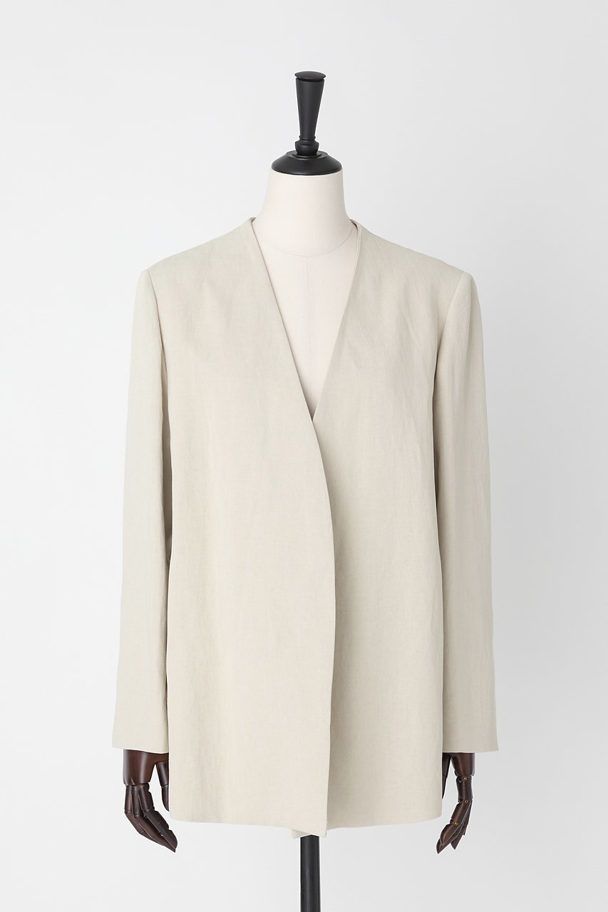 【オーヴィル/EAUVIRE】のノーカラージャケット インテリア・キッズ・メンズ・レディースファッション・服の通販 founy(ファウニー) 　ファッション　Fashion　レディースファッション　Fashion for Women　アウター　Coat / Outerwear Collection　レディースジャケット・軽アウター　Jackets　ノーカラージャケット / シンプル上品コーデ　Collarless Jackets　サテン　Satin, Glossy Fabric　ジャケット　Jacket, Outerwear　スタイリッシュ　Stylish, Fashionable　タンブラー　Tumbler, Travel Mug　フロント　Front, Front Design　リネン　Linen, Linen Fabric　エクリュ|ID: prp329100004963758 ipo3291000000037244093