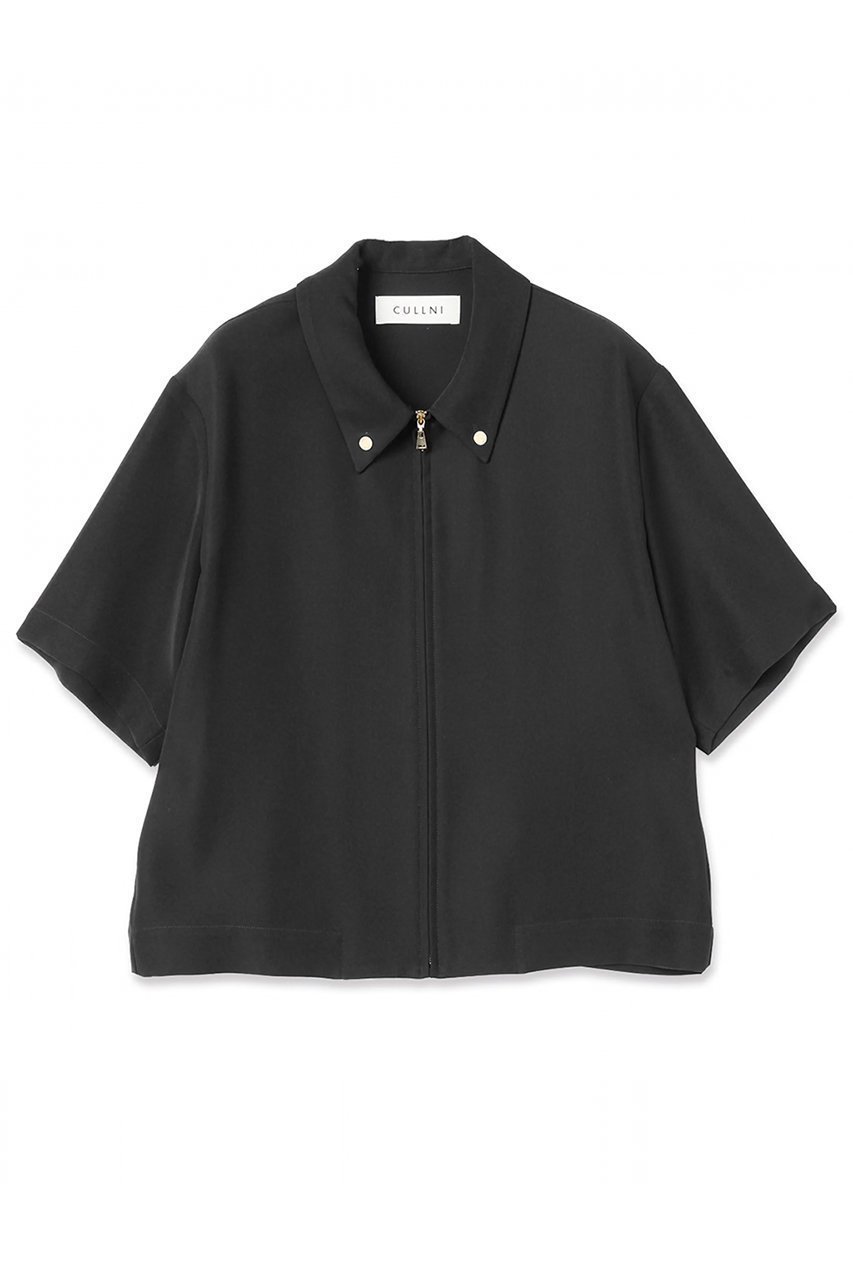 【クルニ/CULLNI】の【UNISEX】Dry Double Cloth ジップ アップ ショートスリーブ ボタン-ダウン コンパクトシャツ インテリア・キッズ・メンズ・レディースファッション・服の通販 founy(ファウニー) 　ファッション　Fashion　レディースファッション　Fashion for Women　トップス・カットソー　Cut & Sew Tops　シャツ・ブラウス・オフィスカジュアル　Elegant Blouses & Button-Ups　ユニセックス　Unisex, Genderless　コンパクト　Compact, Small Size　ショート　Short, Short Length　シンプル　Simple, Minimal　ジップ　Zip, Zipper　スリーブ　Sleeve, Long Sleeve / Short Sleeve　ダウン　Down, Puffer　ドレープ　Drape, Draping Fabric　フロント　Front, Front Design　エレガント 上品　Elegant　新作・新入荷　New Arrivals / New In　ブラック|ID: prp329100004971020 ipo3291000000037278433