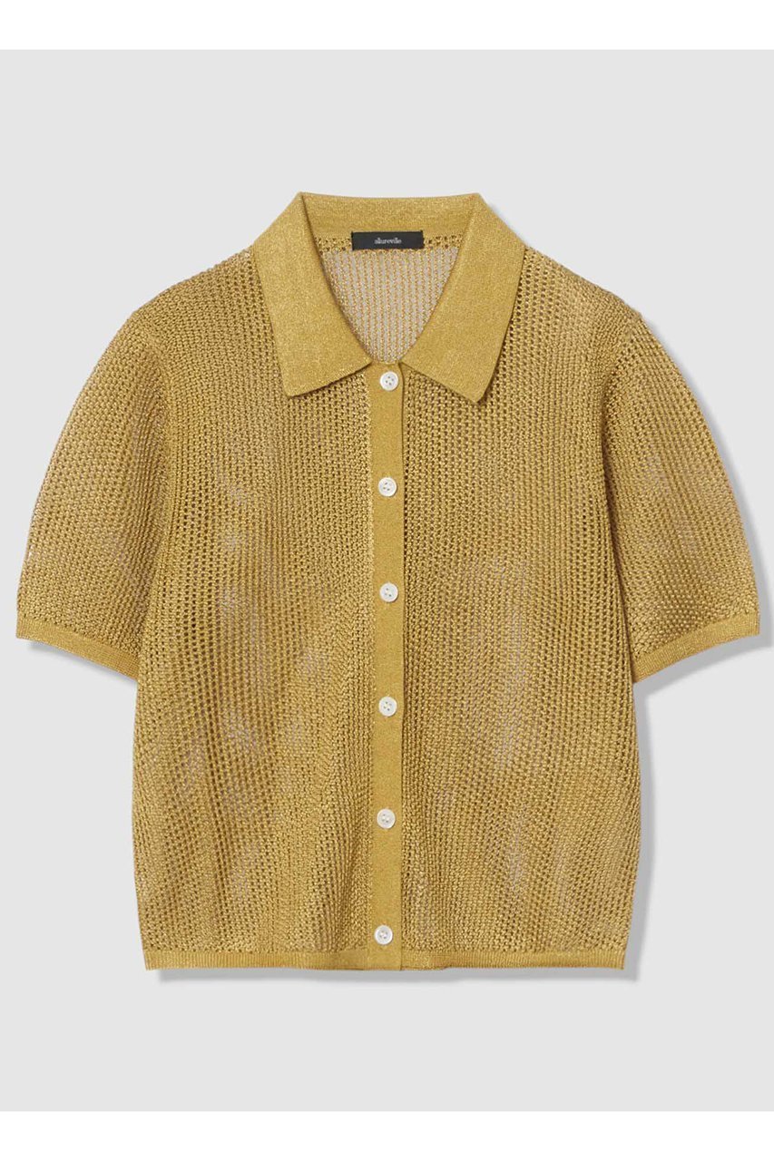 【アルアバイル/allureville】のブライトメッシュシャツカーディガン インテリア・キッズ・メンズ・レディースファッション・服の通販 founy(ファウニー) 　ファッション　Fashion　レディースファッション　Fashion for Women　トップス・カットソー　Cut & Sew Tops　ニット　Knit Tops & Sweaters　カーディガン・羽織り　Layered Style Cardigans　シャツ・ブラウス・オフィスカジュアル　Elegant Blouses & Button-Ups　カーディガン　Cardigan, Knitwear　タンク　Tank Top, Sleeveless Top　ノースリーブ　Sleeveless, No-Sleeve　ベーシック　Basic, Essential　ボトム　Bottoms, Lower Wear　メッシュ　Mesh, Net Fabric　新作・新入荷　New Arrivals / New In　羽織　Haori, Light Jacket　ゴールド|ID: prp329100004971135 ipo3291000000037279309