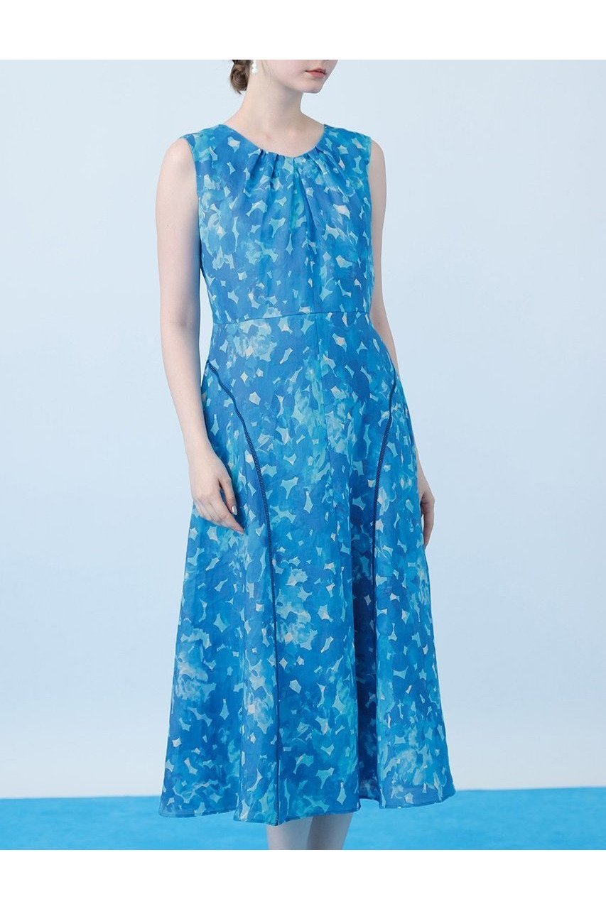 【アナイ/ANAYI】のVeil Blue プリントリネンフレア ワンピース 大人の最旬トレンドファッション＆コーディネート founy(ファウニー) 　ファッション　Fashion　レディースファッション　Fashion for Women　ワンピース　Dresses　チュニック　Tunic Tops & Dresses　エレガント 上品　Elegant　コレクション　Collection, Seasonal Line　サマー　Summer, Summer Style　チュニック　Tunic, Long Top　フレア　Flare, Flared　プリント　Print, Printed Pattern　ペチコート　Petticoat, Underskirt　モチーフ　Motif, Design Theme　リネン　Linen, Linen Fabric　ロング　Long, Long-Length　おすすめ　Recommended / Our Picks　夏　Summer　新作・新入荷　New Arrivals / New In　other-8|ID: prp329100004971176 ipo3291000000037279586