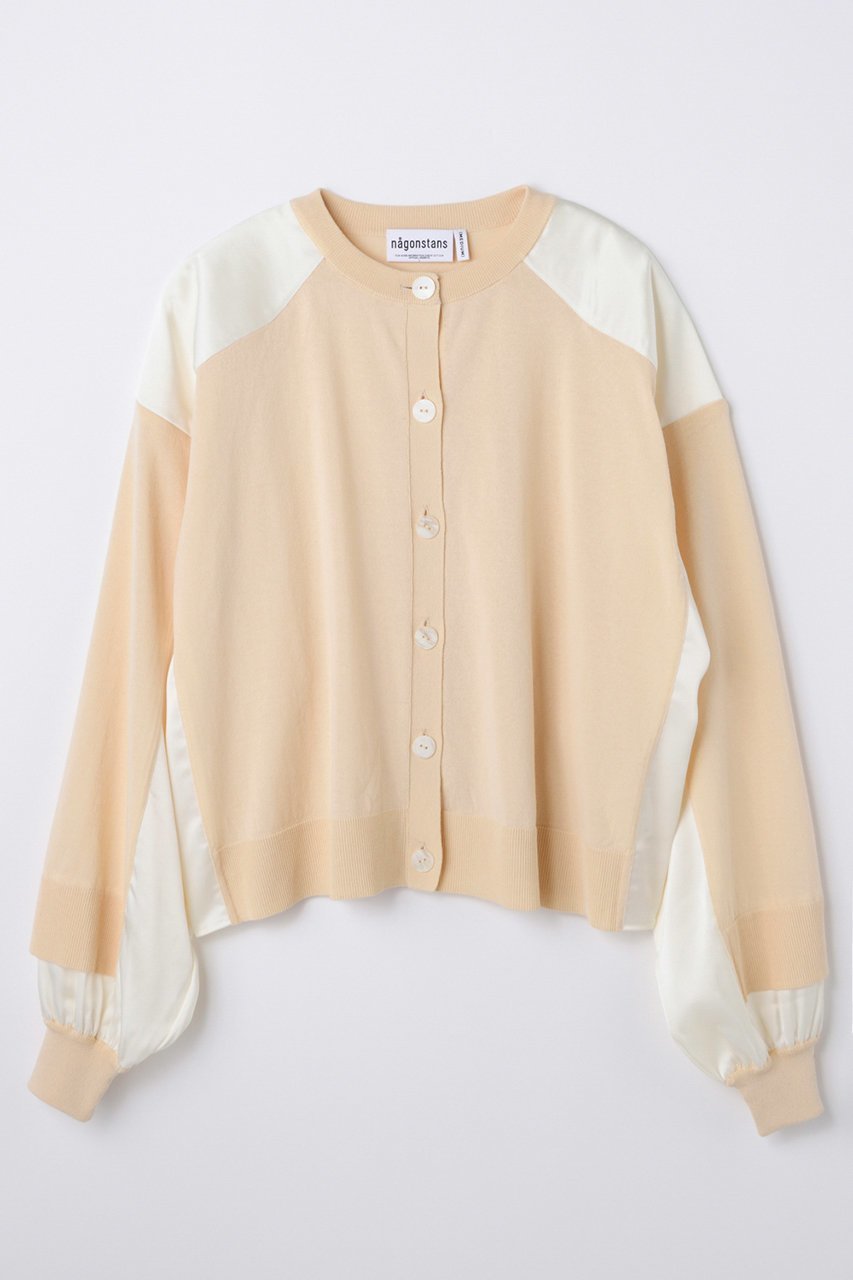 【ナゴンスタンス/nagonstans】のtwo-tone cardigan インテリア・キッズ・メンズ・レディースファッション・服の通販 founy(ファウニー) 　ファッション　Fashion　レディースファッション　Fashion for Women　トップス・カットソー　Cut & Sew Tops　ニット　Knit Tops & Sweaters　カーディガン・羽織り　Layered Style Cardigans　カジュアルプルオーバー・ニットトップス　Pullovers & Knit Tops / Casual Pullovers　カーディガン　Cardigan, Knitwear　サテン　Satin, Glossy Fabric　ミックス　Mix, Mixed Style　リネン　Linen, Linen Fabric　新作・新入荷　New Arrivals / New In　Nude|ID: prp329100004971244 ipo3291000000037279979