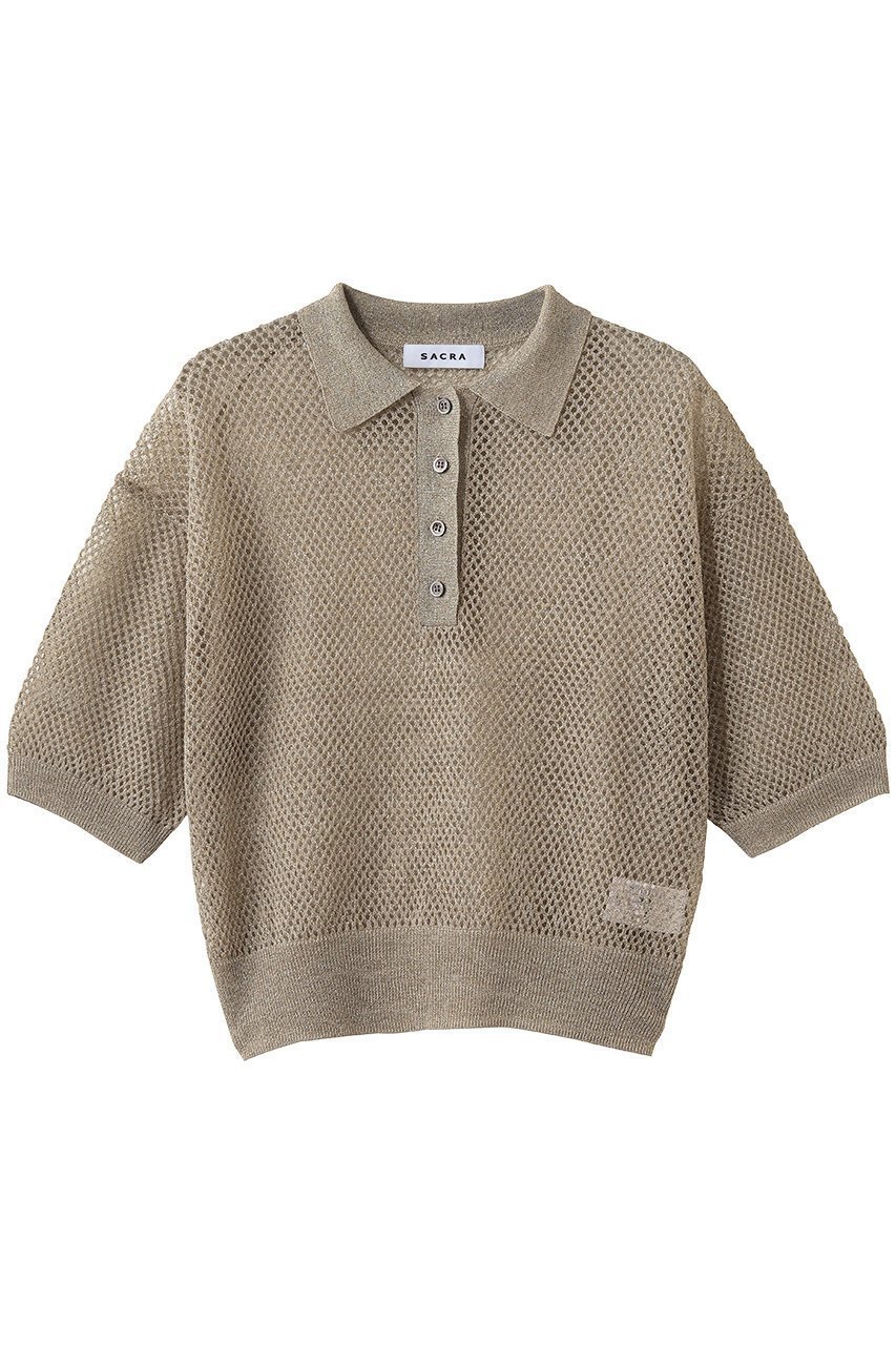 【サクラ/SACRA】のグロッシーリネンオープンワークポロトップス 大人の最旬トレンドファッション＆コーディネート founy(ファウニー) 　ファッション　Fashion　レディースファッション　Fashion for Women　トップス・カットソー　Cut & Sew Tops　シャツ・ブラウス・オフィスカジュアル　Elegant Blouses & Button-Ups　ショート　Short, Short Length　スリーブ　Sleeve, Long Sleeve / Short Sleeve　メッシュ　Mesh, Net Fabric　リネン　Linen, Linen Fabric　夏　Summer　新作・新入荷　New Arrivals / New In　 other-1|ID: prp329100004971274 ipo3291000000037280133