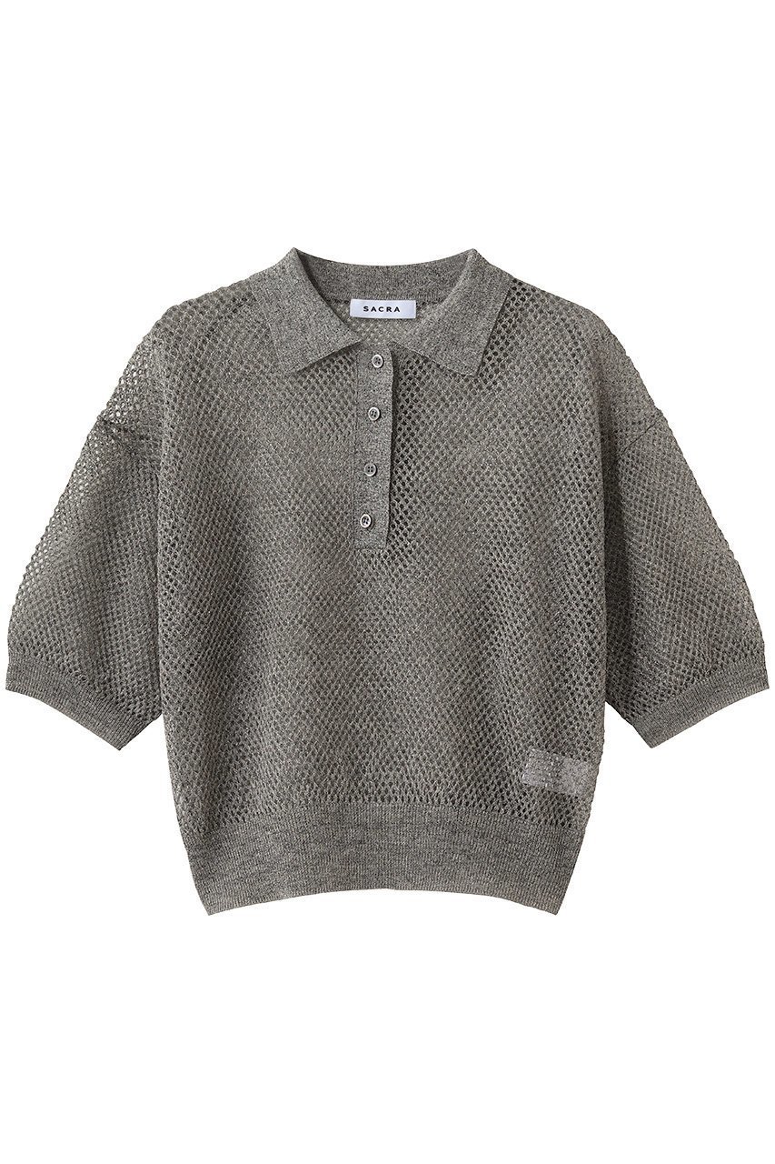 【サクラ/SACRA】のグロッシーリネンオープンワークポロトップス インテリア・キッズ・メンズ・レディースファッション・服の通販 founy(ファウニー) 　ファッション　Fashion　レディースファッション　Fashion for Women　トップス・カットソー　Cut & Sew Tops　シャツ・ブラウス・オフィスカジュアル　Elegant Blouses & Button-Ups　ショート　Short, Short Length　スリーブ　Sleeve, Long Sleeve / Short Sleeve　メッシュ　Mesh, Net Fabric　リネン　Linen, Linen Fabric　夏　Summer　新作・新入荷　New Arrivals / New In　グレー|ID: prp329100004971274 ipo3291000000037280138