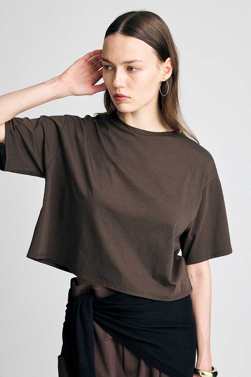 【ブリル/BRILL】のクロップTシャツ インテリア・キッズ・メンズ・レディースファッション・服の通販 founy(ファウニー) 　ファッション　Fashion　レディースファッション　Fashion for Women　トップス・カットソー　Cut & Sew Tops　シャツ・ブラウス・オフィスカジュアル　Elegant Blouses & Button-Ups　ロングTシャツ・Tシャツ　Longline T-Shirts & Tees　カットソー・ベーシックTシャツ　Cut-and-Sewn Tops / Stretch Tees & Basics　ショート　Short, Short Length　スリーブ　Sleeve, Long Sleeve / Short Sleeve　バランス　Balance, Style Balance　新作・新入荷　New Arrivals / New In　ブラウン|ID: prp329100004971397 ipo3291000000037280933