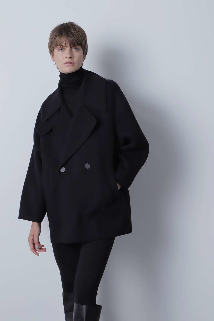 【ヒューエルミュージアム/hueLe Museum】の【STUMBLY】Big Silhouette Pea Jacket インテリア・キッズ・メンズ・レディースファッション・服の通販 founy(ファウニー) 　ファッション　Fashion　レディースファッション　Fashion for Women　アウター　Coat / Outerwear Collection　コート・ロングコート・ピーコート　Long Coats, Peacoats & More　レディースジャケット・軽アウター　Jackets　2023年　2023　2023-2024秋冬・A/W　Autumn/Winter 2023–24 AW23–24　ショート　Short, Short Length　スタンド　Stand Collar, Upright Stand　パターン　Pattern, Design Print　定番　Standard, Basic Item　ブラック|ID: prp329100004971496 ipo3291000000037281417