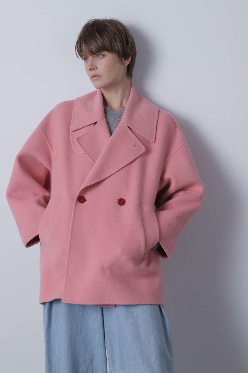【ヒューエルミュージアム/hueLe Museum】の【STUMBLY】Big Silhouette Pea Jacket インテリア・キッズ・メンズ・レディースファッション・服の通販 founy(ファウニー) 　ファッション　Fashion　レディースファッション　Fashion for Women　アウター　Coat / Outerwear Collection　コート・ロングコート・ピーコート　Long Coats, Peacoats & More　レディースジャケット・軽アウター　Jackets　2023年　2023　2023-2024秋冬・A/W　Autumn/Winter 2023–24 AW23–24　ショート　Short, Short Length　スタンド　Stand Collar, Upright Stand　パターン　Pattern, Design Print　定番　Standard, Basic Item　ピンク|ID: prp329100004971496 ipo3291000000037281419