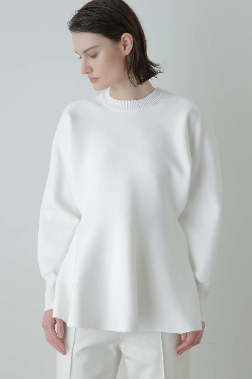 【ヒューエルミュージアム/hueLe Museum】の【STUMBLY】Tuck Sleeve Peplum Pullover インテリア・キッズ・メンズ・レディースファッション・服の通販 founy(ファウニー) 　ファッション　Fashion　レディースファッション　Fashion for Women　トップス・カットソー　Cut & Sew Tops　ニット　Knit Tops & Sweaters　カジュアルプルオーバー・ニットトップス　Pullovers & Knit Tops / Casual Pullovers　スペシャル　Special, Limited Edition　フォルム　Silhouette, Form　ペプラム　Peplum, Flared Hem　定番　Standard, Basic Item　ホワイト|ID: prp329100004971502 ipo3291000000037281448
