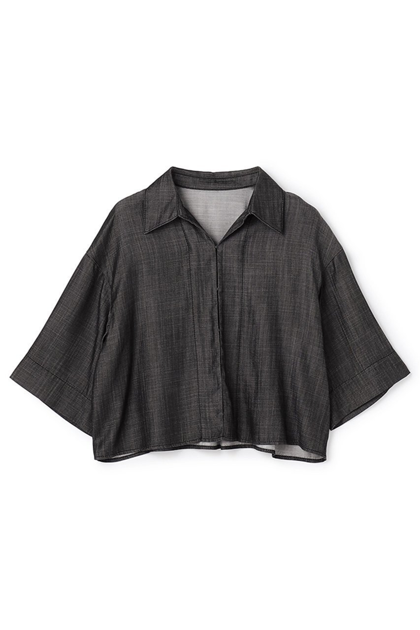 【アンクレイヴ/uncrave】のリヨセルデニム シャツ インテリア・キッズ・メンズ・レディースファッション・服の通販 founy(ファウニー) 　ファッション　Fashion　レディースファッション　Fashion for Women　トップス・カットソー　Cut & Sew Tops　シャツ・ブラウス・オフィスカジュアル　Elegant Blouses & Button-Ups　なめらか　Smooth, Silky Texture　ショート　Short, Short Length　スリーブ　Sleeve, Long Sleeve / Short Sleeve　デニム　Denim, Jeans Material　ドレープ　Drape, Draping Fabric　エレガント 上品　Elegant　新作・新入荷　New Arrivals / New In　ブラック|ID: prp329100004982818 ipo3291000000037328465