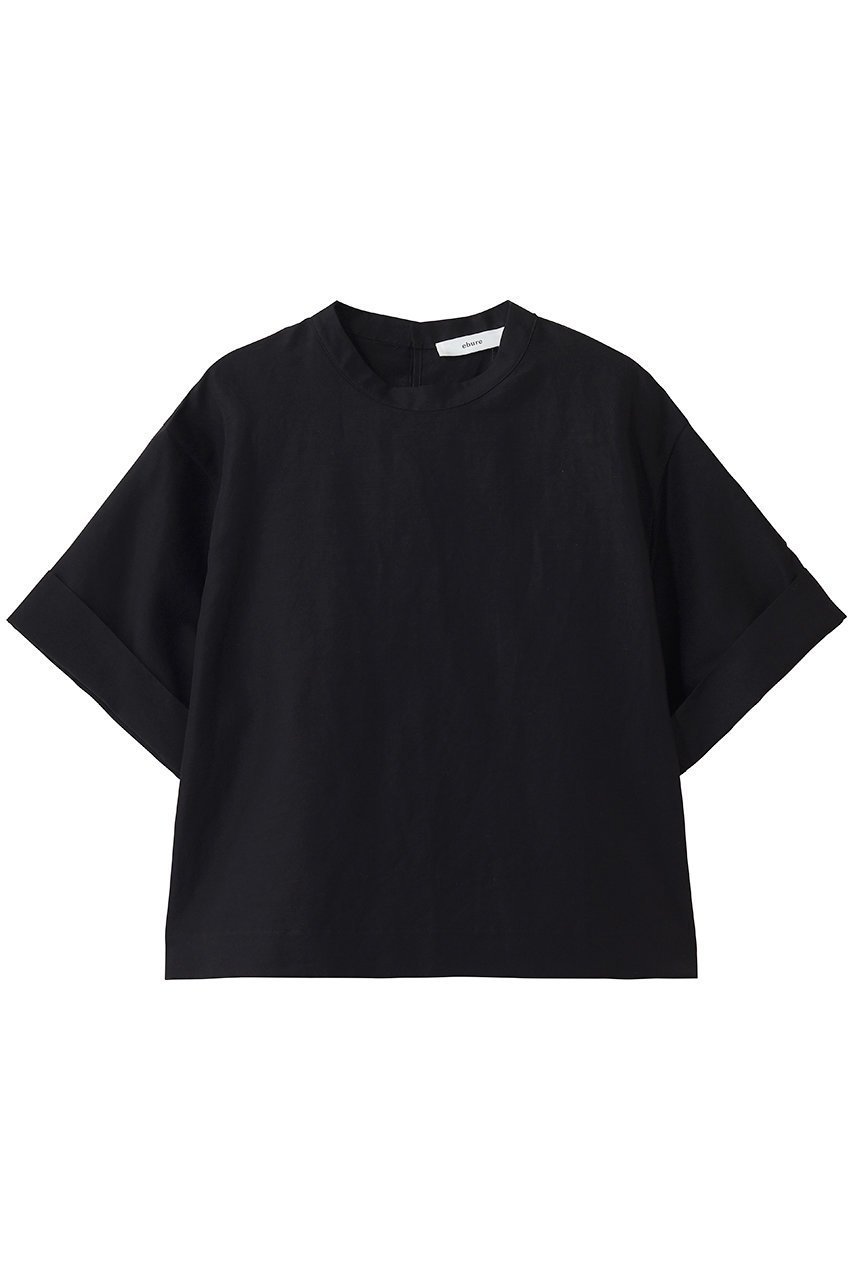 【エブール/ebure】の【5/15 0:00販売開始】リネンコットンタイプライター ショートTブラウス インテリア・キッズ・メンズ・レディースファッション・服の通販 founy(ファウニー) 　ファッション　Fashion　レディースファッション　Fashion for Women　トップス・カットソー　Cut & Sew Tops　シャツ・ブラウス・オフィスカジュアル　Elegant Blouses & Button-Ups　なめらか　Smooth, Silky Texture　ショート　Short, Short Length　スリーブ　Sleeve, Long Sleeve / Short Sleeve　タイプライター　Typewriter Fabric, Crisp Cotton　デニム　Denim, Jeans Material　フォルム　Silhouette, Form　ボトム　Bottoms, Lower Wear　リネン　Linen, Linen Fabric　ブラック|ID: prp329100004985268 ipo3291000000037343249