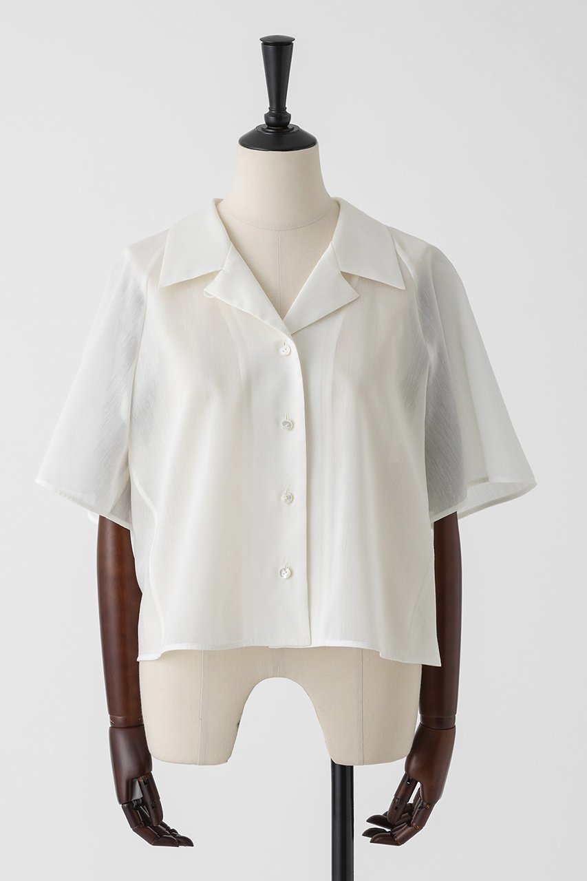 【オーヴィル/EAUVIRE】のオープンカラーシャツ インテリア・キッズ・メンズ・レディースファッション・服の通販 founy(ファウニー) 　ファッション　Fashion　レディースファッション　Fashion for Women　トップス・カットソー　Cut & Sew Tops　シャツ・ブラウス・オフィスカジュアル　Elegant Blouses & Button-Ups　ショート　Short, Short Length　ストライプ　Stripe, Striped Pattern　スリーブ　Sleeve, Long Sleeve / Short Sleeve　フレア　Flare, Flared　新作・新入荷　New Arrivals / New In　日本製　Made In Japan　羽織　Haori, Light Jacket　ホワイト|ID: prp329100004985292 ipo3291000000037343426