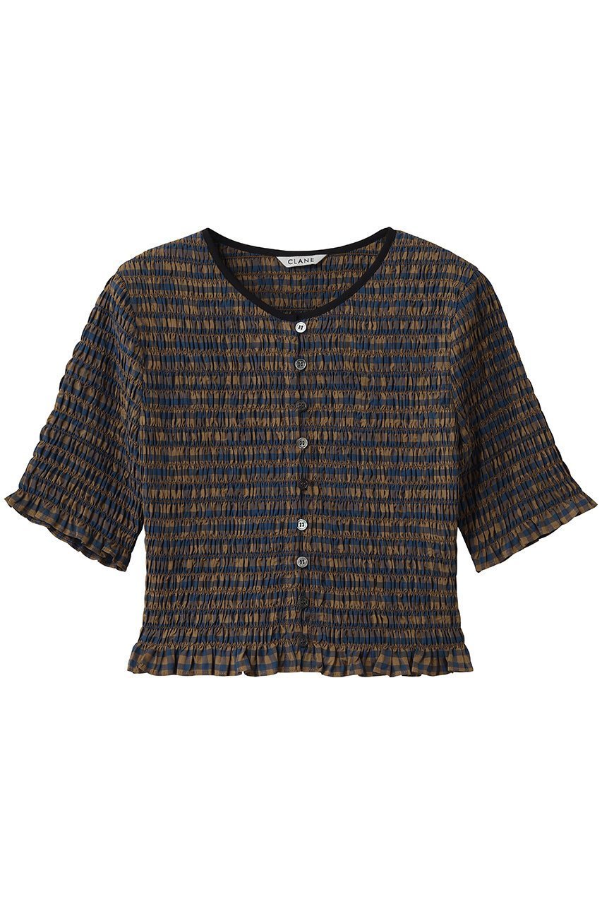【クラネ/CLANE】のSHIRRING HALF SLEEVE BLOUSE インテリア・キッズ・メンズ・レディースファッション・服の通販 founy(ファウニー) 　ファッション　Fashion　レディースファッション　Fashion for Women　トップス・カットソー　Cut & Sew Tops　シャツ・ブラウス・オフィスカジュアル　Elegant Blouses & Button-Ups　おすすめ　Recommended / Our Picks　クロップド　Cropped, Short Length　シャーリング　Shirring, Ruched　ショート　Short, Short Length　スリーブ　Sleeve, Long Sleeve / Short Sleeve　フィット　Fit, Slim Fit　フリル　Frill, Ruffle　新作・新入荷　New Arrivals / New In　羽織　Haori, Light Jacket　MIX|ID: prp329100004985299 ipo3291000000037343479