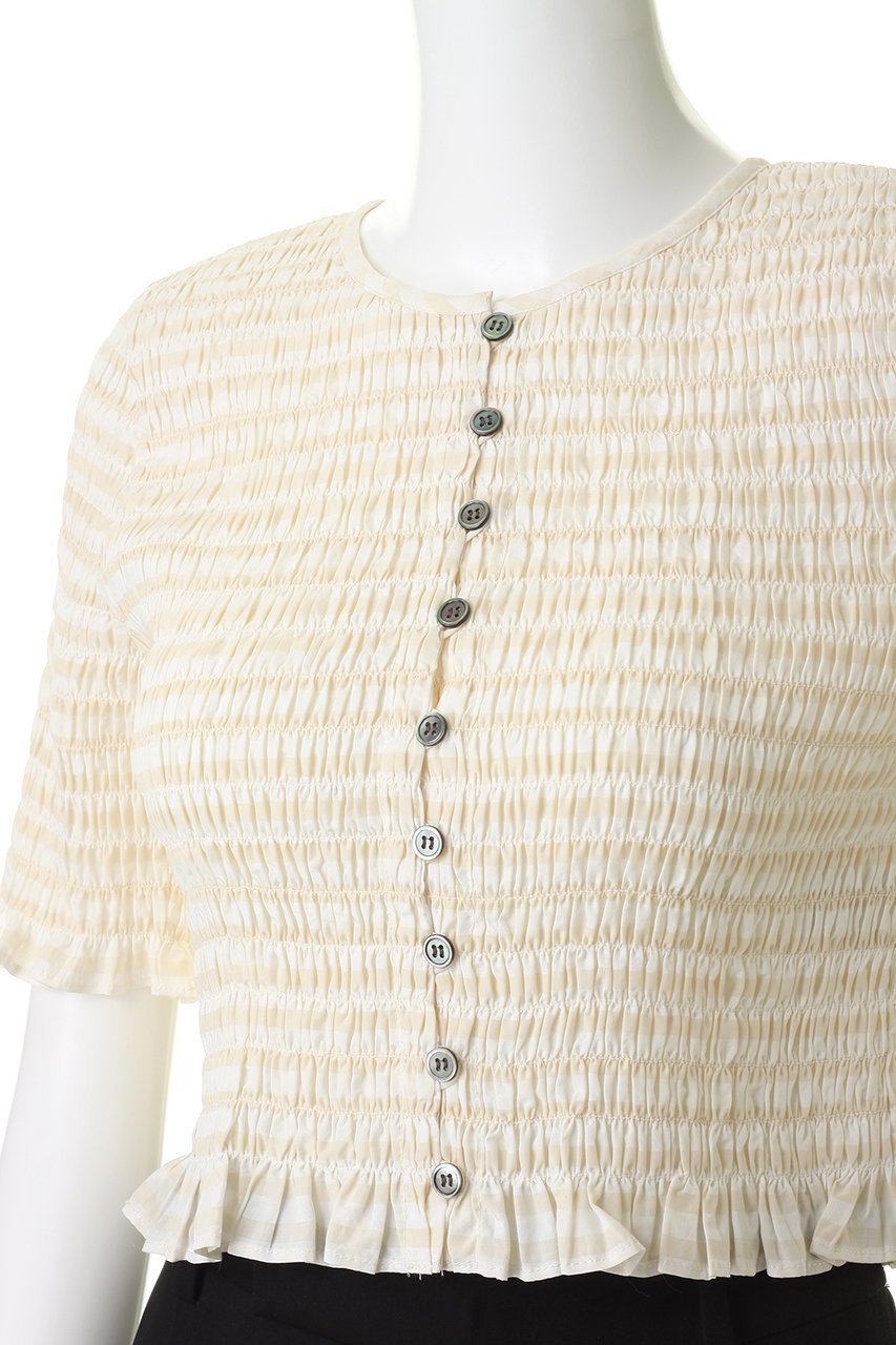 【クラネ/CLANE】のSHIRRING HALF SLEEVE BLOUSE 大人の最旬トレンドファッション＆コーディネート founy(ファウニー) 　ファッション　Fashion　レディースファッション　Fashion for Women　トップス・カットソー　Cut & Sew Tops　シャツ・ブラウス・オフィスカジュアル　Elegant Blouses & Button-Ups　おすすめ　Recommended / Our Picks　クロップド　Cropped, Short Length　シャーリング　Shirring, Ruched　ショート　Short, Short Length　スリーブ　Sleeve, Long Sleeve / Short Sleeve　フィット　Fit, Slim Fit　フリル　Frill, Ruffle　新作・新入荷　New Arrivals / New In　羽織　Haori, Light Jacket　other-5|ID: prp329100004985299 ipo3291000000037343483
