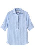 【マルティニーク/martinique】の《定番》五分袖パールスキッパーシャツ 大人の最旬トレンドファッション＆コーディネート founy(ファウニー) ファッション Fashion レディースファッション Fashion for Women トップス・カットソー Cut & Sew Tops シャツ・ブラウス・オフィスカジュアル Elegant Blouses & Button-Ups ショート Short, Short Length スキッパー Skipper, Open Collar スリーブ Sleeve, Long Sleeve / Short Sleeve デコルテ Décolleté, Neckline パール Pearl, Pearl Accent リネン Linen, Linen Fabric 夏 Summer 定番 Standard, Basic Item 新作・新入荷 New Arrivals / New In thumbnail サックスストライプ|ID: prp329100004985329 ipo3291000000037343704