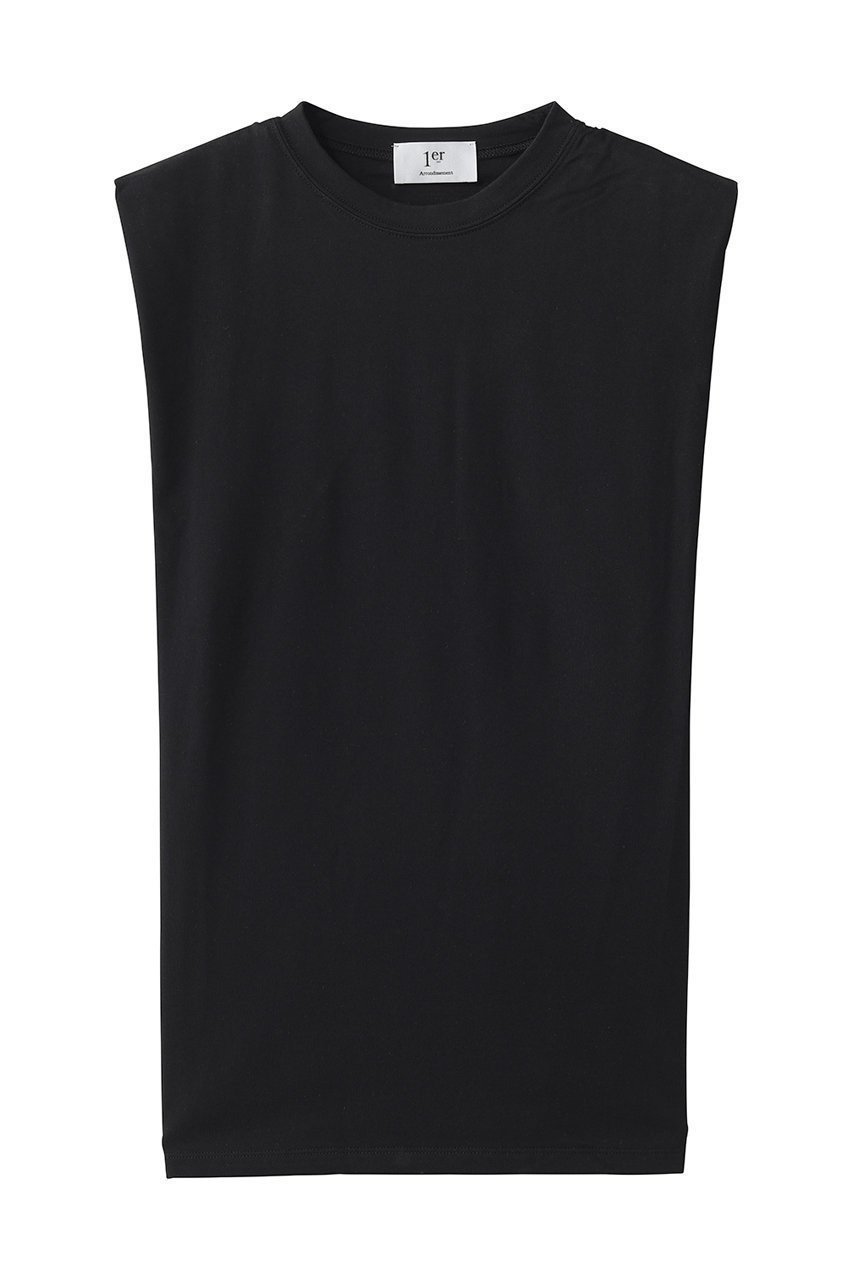 【プルミエ アロンディスモン/1er Arrondissement】のショルダータックノースリーブTシャツ インテリア・キッズ・メンズ・レディースファッション・服の通販 founy(ファウニー) 　ファッション　Fashion　レディースファッション　Fashion for Women　トップス・カットソー　Cut & Sew Tops　キャミソール&ノースリーブ　Camisoles & Sleeveless Tops　シャツ・ブラウス・オフィスカジュアル　Elegant Blouses & Button-Ups　ロングTシャツ・Tシャツ　Longline T-Shirts & Tees　カットソー・ベーシックTシャツ　Cut-and-Sewn Tops / Stretch Tees & Basics　キャミソール　Camisole, Spaghetti Strap Top　ショルダー　Shoulder, Shoulder Strap　センター　Center, Center Line　タンク　Tank Top, Sleeveless Top　デニム　Denim, Jeans Material　フレア　Flare, Flared　ボトム　Bottoms, Lower Wear　新作・新入荷　New Arrivals / New In　ブラック|ID: prp329100004985360 ipo3291000000037343918
