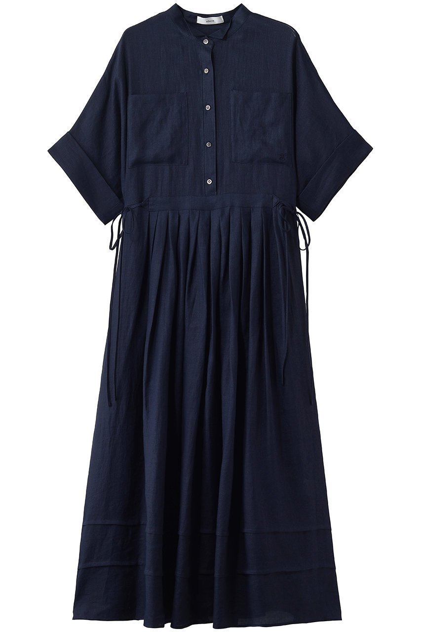 【エブール/ebure】の【5/12 0:00販売開始】ラミーツイル ハーフスリーブワンピース インテリア・キッズ・メンズ・レディースファッション・服の通販 founy(ファウニー) 　ファッション　Fashion　レディースファッション　Fashion for Women　ワンピース　Dresses　チュニック　Tunic Tops & Dresses　チュニック　Tunic, Long Top　ツイル　Twist, Twisted Detail　ドレス　Dress, One-Piece　リボン　Ribbon, Bow　夏　Summer　ネイビー|ID: prp329100004986406 ipo3291000000037350290