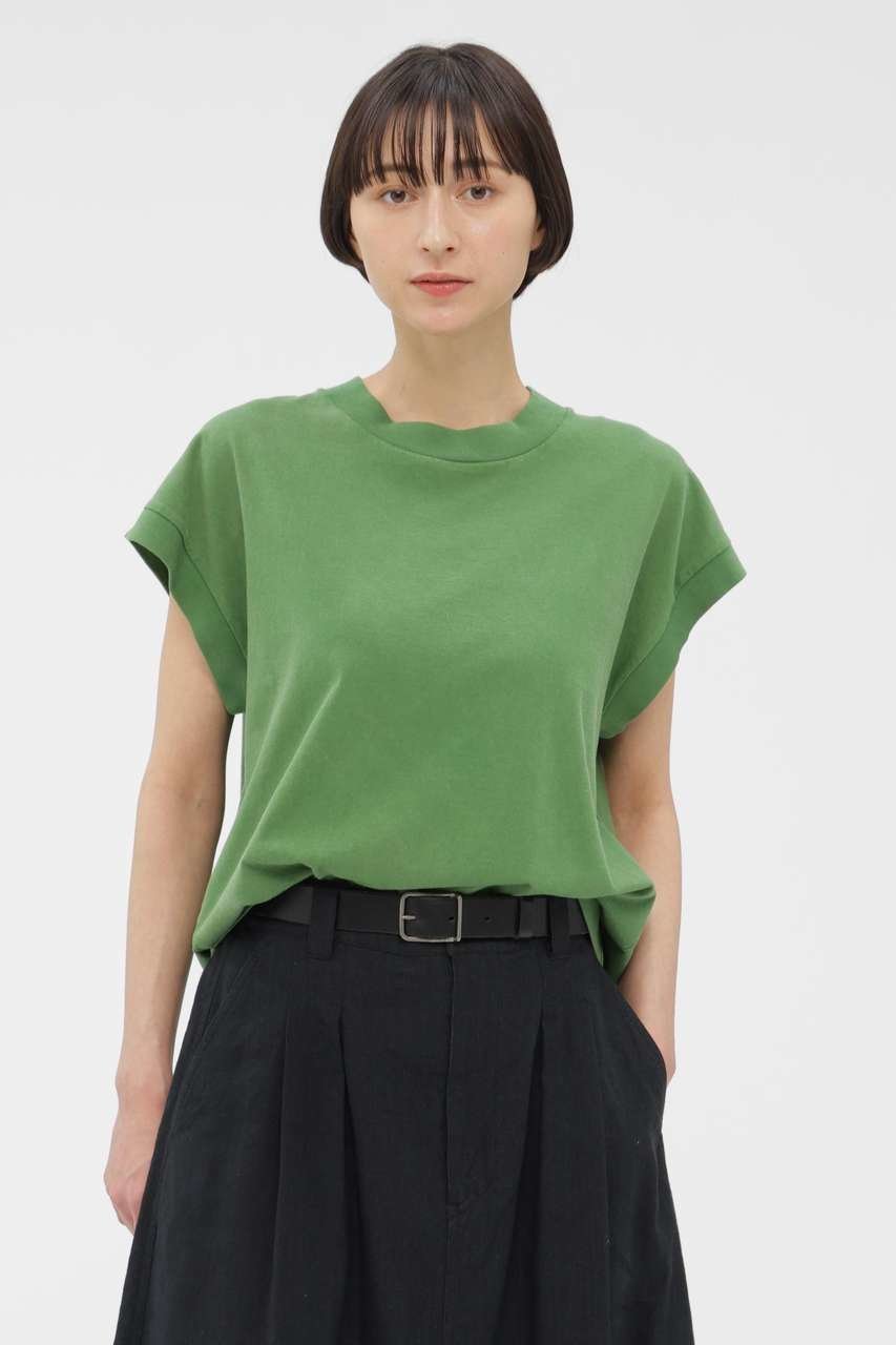 【マーガレットハウエル/MARGARET HOWELL】のFADED ROUGH COTTON JERSEY TOP インテリア・キッズ・メンズ・レディースファッション・服の通販 founy(ファウニー) 　ファッション　Fashion　レディースファッション　Fashion for Women　トップス・カットソー　Cut & Sew Tops　シャツ・ブラウス・オフィスカジュアル　Elegant Blouses & Button-Ups　ロングTシャツ・Tシャツ　Longline T-Shirts & Tees　カットソー・ベーシックTシャツ　Cut-and-Sewn Tops / Stretch Tees & Basics　ショート　Short, Short Length　シンプル　Simple, Minimal　スリーブ　Sleeve, Long Sleeve / Short Sleeve　ノースリーブ　Sleeveless, No-Sleeve　新作・新入荷　New Arrivals / New In　グリーン|ID: prp329100004986413 ipo3291000000037350345