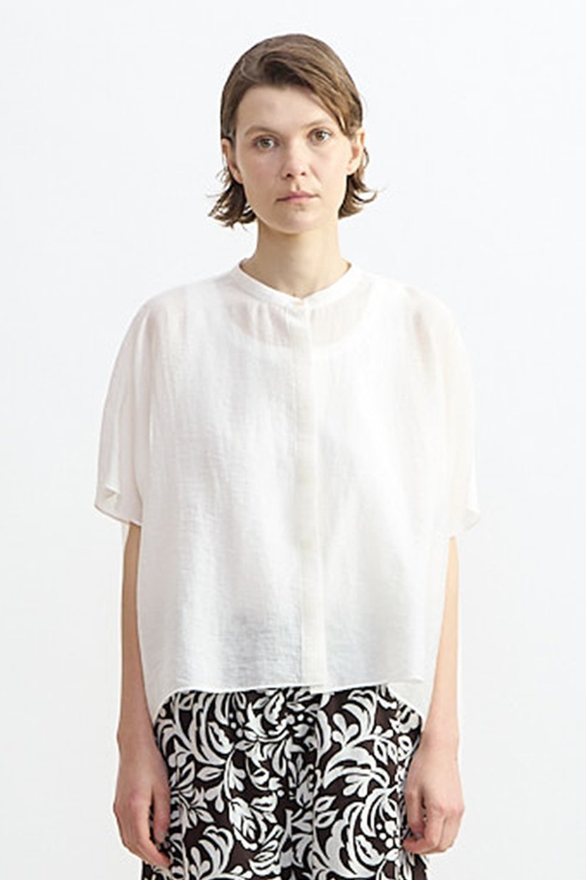【プレインピープル/PLAIN PEOPLE】のシアーシルクバンドカラーシャツ インテリア・キッズ・メンズ・レディースファッション・服の通販 founy(ファウニー) 　ファッション　Fashion　レディースファッション　Fashion for Women　トップス・カットソー　Cut & Sew Tops　シャツ・ブラウス・オフィスカジュアル　Elegant Blouses & Button-Ups　シアー　Sheer, See-Through　ショート　Short, Short Length　シルク　Silk, 100% Silk　スクエア　Square, Square Shape　スリーブ　Sleeve, Long Sleeve / Short Sleeve　タンブラー　Tumbler, Travel Mug　新作・新入荷　New Arrivals / New In　ホワイト|ID: prp329100004986451 ipo3291000000037350653
