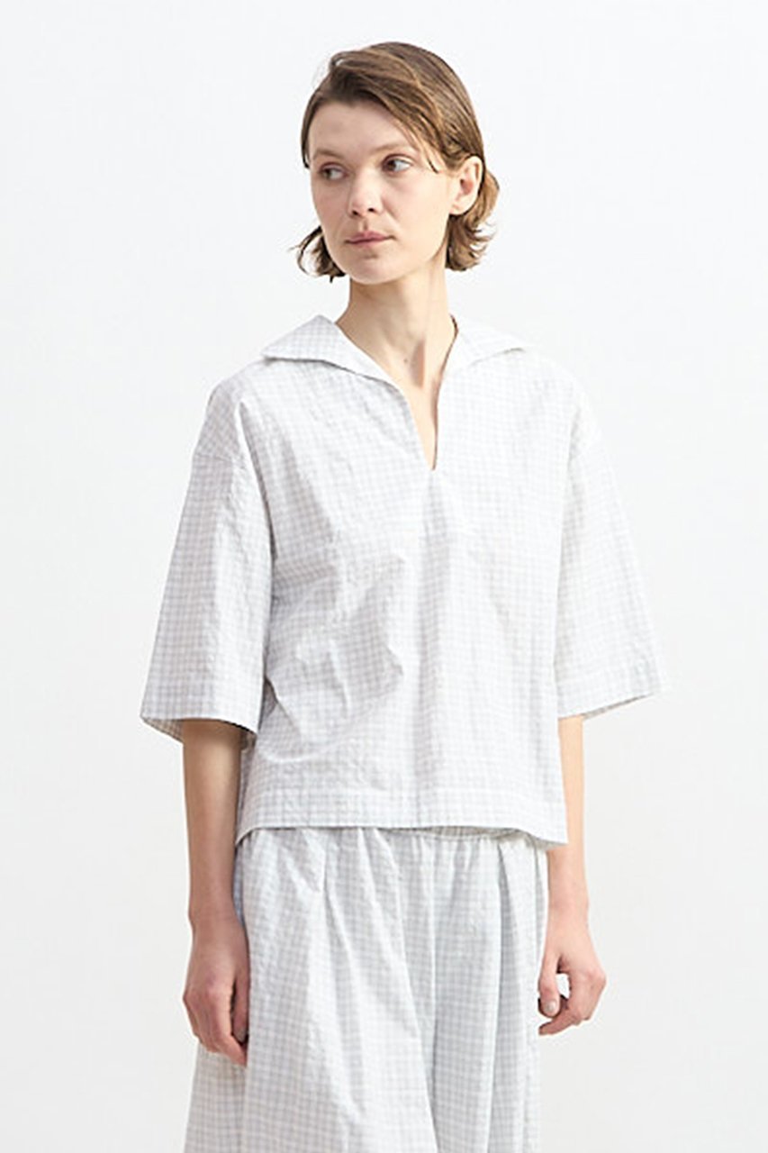 【プレインピープル/PLAIN PEOPLE】のリップルチェックスキッパープルオーバー 大人の最旬トレンドファッション＆コーディネート founy(ファウニー) 　ファッション　Fashion　レディースファッション　Fashion for Women　トップス・カットソー　Cut & Sew Tops　シャツ・ブラウス・オフィスカジュアル　Elegant Blouses & Button-Ups　カジュアルプルオーバー・ニットトップス　Pullovers & Knit Tops / Casual Pullovers　おすすめ　Recommended / Our Picks　ショート　Short, Short Length　スキッパー　Skipper, Open Collar　スリーブ　Sleeve, Long Sleeve / Short Sleeve　セットアップ　Set-Up, Coordinated Outfit　バランス　Balance, Style Balance　ボトム　Bottoms, Lower Wear　新作・新入荷　New Arrivals / New In　other-6|ID: prp329100004986457 ipo3291000000037350704