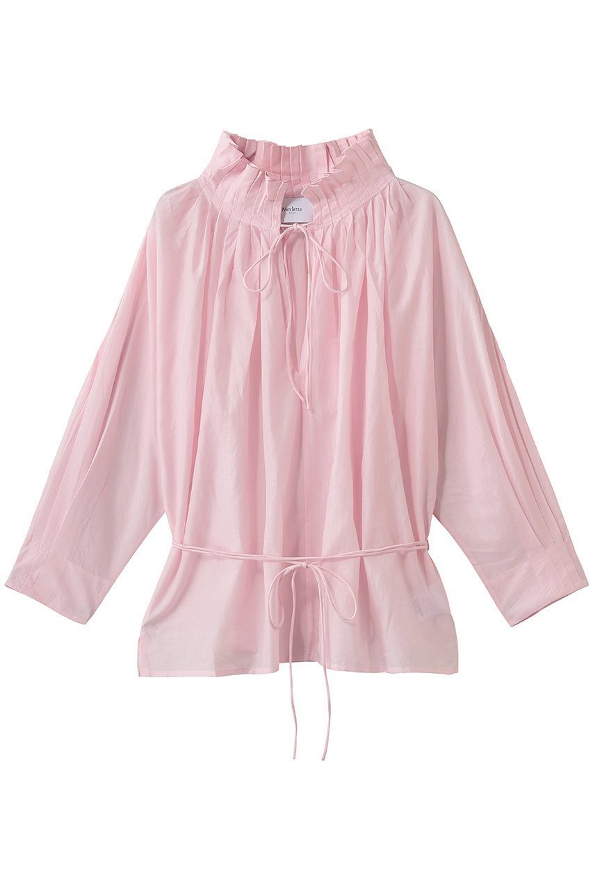 【マーレット/MERLETTE】のSHORE TOP プリーツネックブラウス インテリア・キッズ・メンズ・レディースファッション・服の通販 founy(ファウニー) 　ファッション　Fashion　レディースファッション　Fashion for Women　トップス・カットソー　Cut & Sew Tops　シャツ・ブラウス・オフィスカジュアル　Elegant Blouses & Button-Ups　おすすめ　Recommended / Our Picks　エアリー　Airy Texture　スラックス　Slacks, Dress Pants　スリーブ　Sleeve, Long Sleeve / Short Sleeve　センター　Center, Center Line　プリーツ　Pleats, Pleated　モダン　Modern, Contemporary　ロング　Long, Long-Length　新作・新入荷　New Arrivals / New In　ピンク|ID: prp329100004986479 ipo3291000000037350880