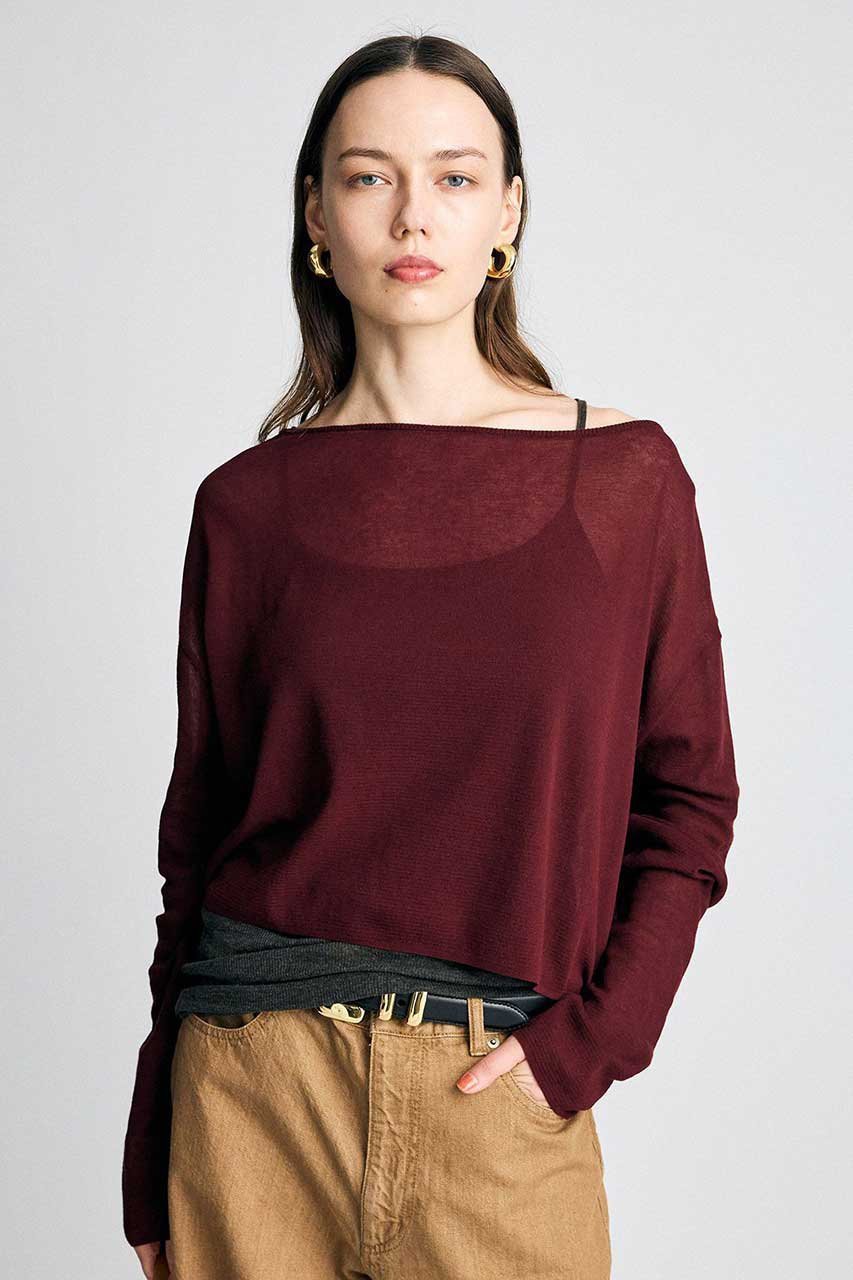 【ブリル/BRILL】のシアーボートネック プルオーバー インテリア・キッズ・メンズ・レディースファッション・服の通販 founy(ファウニー) 　ファッション　Fashion　レディースファッション　Fashion for Women　トップス・カットソー　Cut & Sew Tops　ニット　Knit Tops & Sweaters　カジュアルプルオーバー・ニットトップス　Pullovers & Knit Tops / Casual Pullovers　インナー　Innerwear　シアー　Sheer, See-Through　ショート　Short, Short Length　エレガント 上品　Elegant　新作・新入荷　New Arrivals / New In　ボルドー|ID: prp329100004986488 ipo3291000000037350945