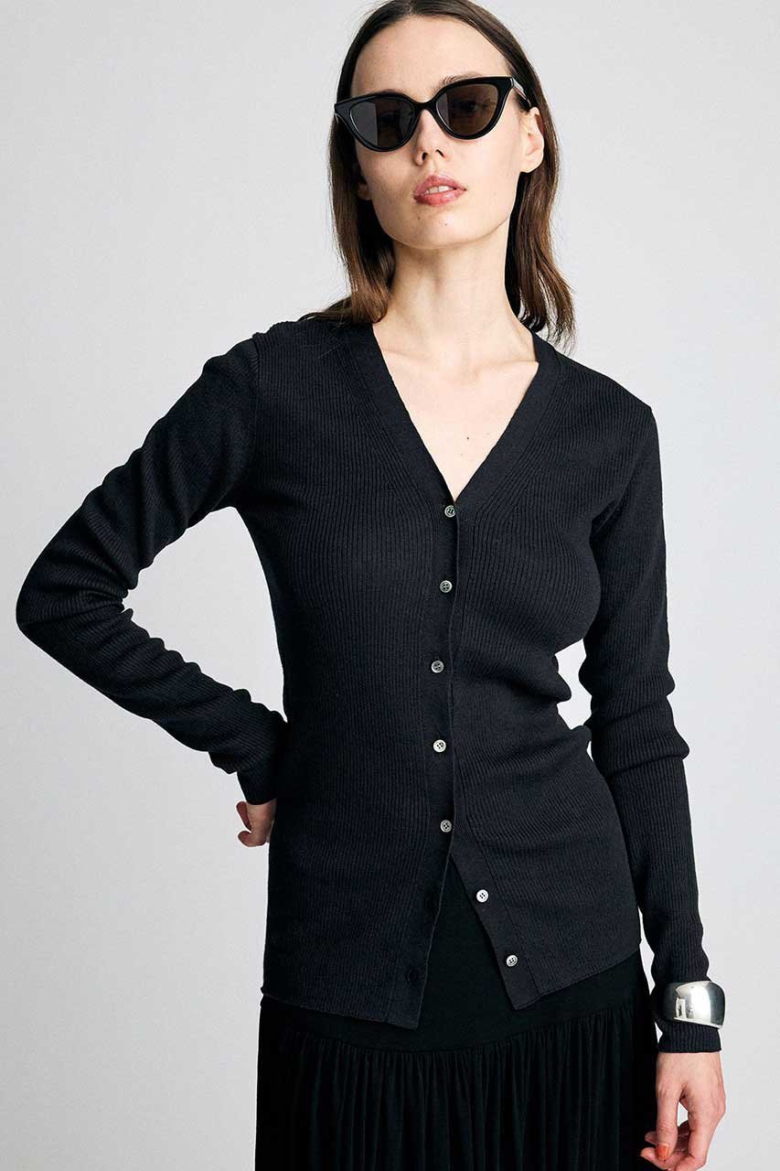 【ブリル/BRILL】のリブ スリムカーディガン インテリア・キッズ・メンズ・レディースファッション・服の通販 founy(ファウニー) 　ファッション　Fashion　レディースファッション　Fashion for Women　トップス・カットソー　Cut & Sew Tops　ニット　Knit Tops & Sweaters　カーディガン・羽織り　Layered Style Cardigans　イタリア　Italy　カーディガン　Cardigan, Knitwear　シルク　Silk, 100% Silk　スリム　Slim, Slim Fit　リネン　Linen, Linen Fabric　夏　Summer　新作・新入荷　New Arrivals / New In　ブラック|ID: prp329100004986996 ipo3291000000037357909