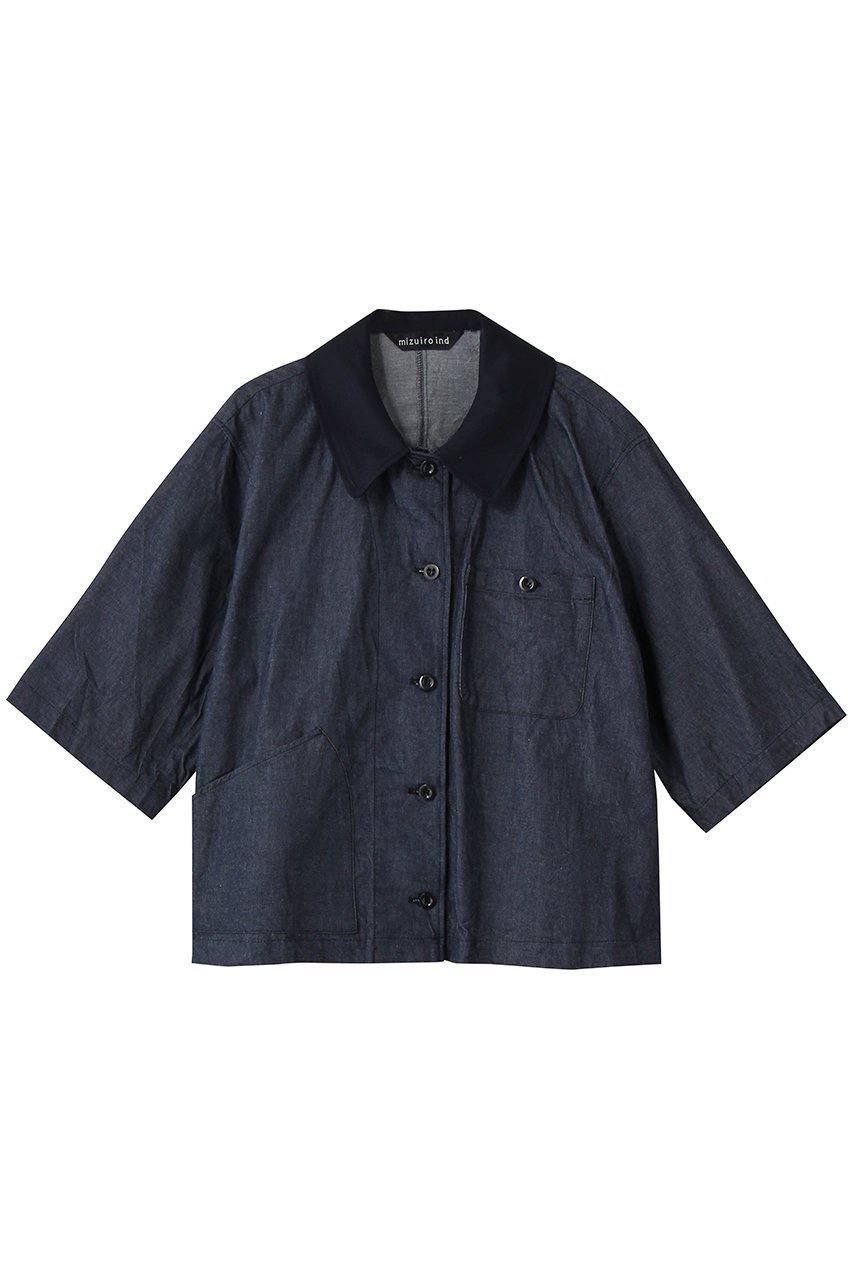 【ミズイロ インド/mizuiro ind】のhalf slv denim shirt シャツ インテリア・キッズ・メンズ・レディースファッション・服の通販 founy(ファウニー) 　ファッション　Fashion　レディースファッション　Fashion for Women　トップス・カットソー　Cut & Sew Tops　シャツ・ブラウス・オフィスカジュアル　Elegant Blouses & Button-Ups　コンパクト　Compact, Small Size　ショート　Short, Short Length　スリーブ　Sleeve, Long Sleeve / Short Sleeve　タンク　Tank Top, Sleeveless Top　バランス　Balance, Style Balance　パッチ　Patch, Appliqué　ポケット　Pocket, Pocket Detail　モダン　Modern, Contemporary　夏　Summer　新作・新入荷　New Arrivals / New In　navy|ID: prp329100004990527 ipo3291000000037379927