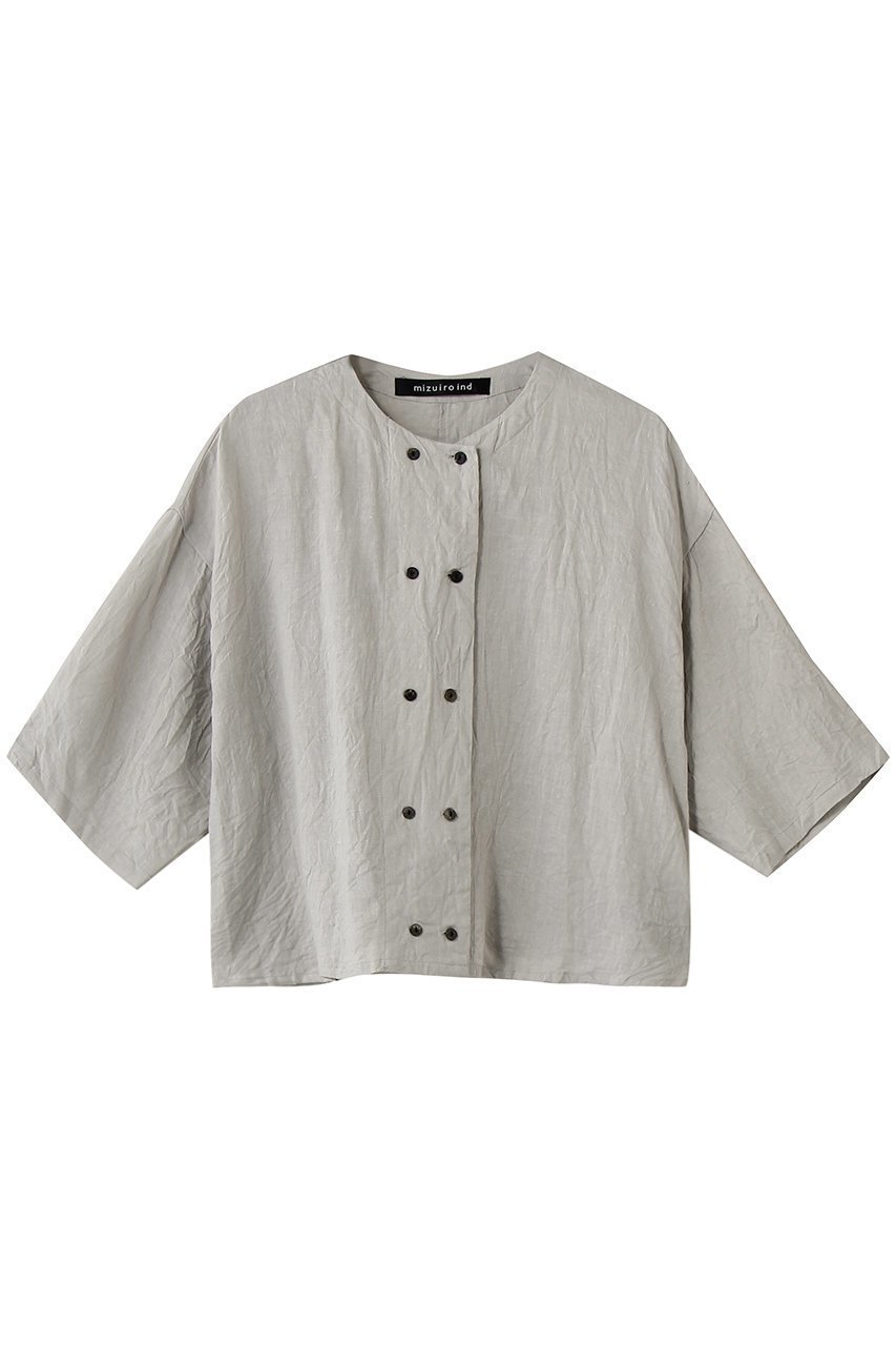 【ミズイロ インド/mizuiro ind】のlinen double crew neck shirt シャツ インテリア・キッズ・メンズ・レディースファッション・服の通販 founy(ファウニー) 　ファッション　Fashion　レディースファッション　Fashion for Women　トップス・カットソー　Cut & Sew Tops　シャツ・ブラウス・オフィスカジュアル　Elegant Blouses & Button-Ups　おすすめ　Recommended / Our Picks　コンパクト　Compact, Small Size　ショート　Short, Short Length　スリーブ　Sleeve, Long Sleeve / Short Sleeve　ダブル　Double, Double-Breasted　マキシ　Maxi, Full Length　リネン　Linen, Linen Fabric　ワイド　Wide, Wide Fit　夏　Summer　新作・新入荷　New Arrivals / New In　gray|ID: prp329100004990528 ipo3291000000037379934