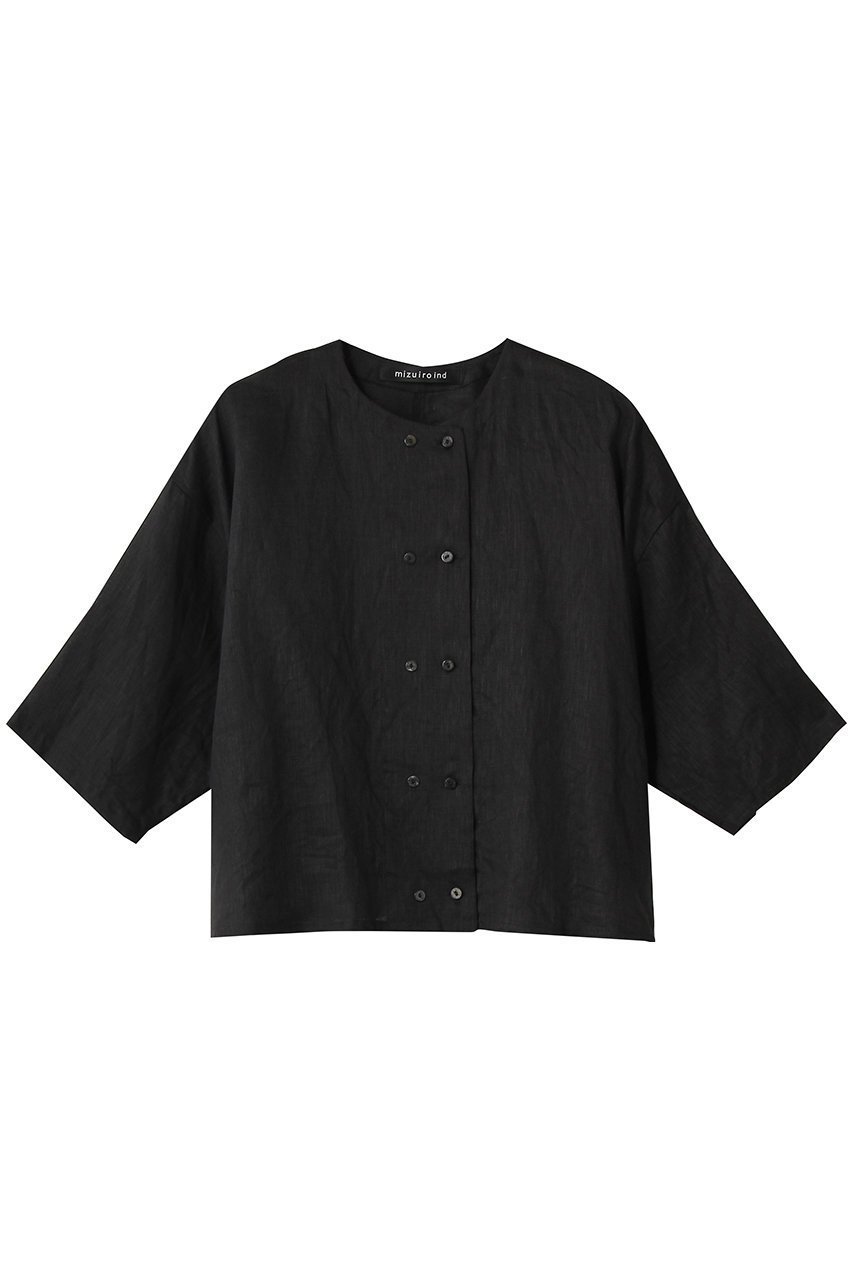 【ミズイロ インド/mizuiro ind】のlinen double crew neck shirt シャツ インテリア・キッズ・メンズ・レディースファッション・服の通販 founy(ファウニー) 　ファッション　Fashion　レディースファッション　Fashion for Women　トップス・カットソー　Cut & Sew Tops　シャツ・ブラウス・オフィスカジュアル　Elegant Blouses & Button-Ups　おすすめ　Recommended / Our Picks　コンパクト　Compact, Small Size　ショート　Short, Short Length　スリーブ　Sleeve, Long Sleeve / Short Sleeve　ダブル　Double, Double-Breasted　マキシ　Maxi, Full Length　リネン　Linen, Linen Fabric　ワイド　Wide, Wide Fit　夏　Summer　新作・新入荷　New Arrivals / New In　black|ID: prp329100004990528 ipo3291000000037379935