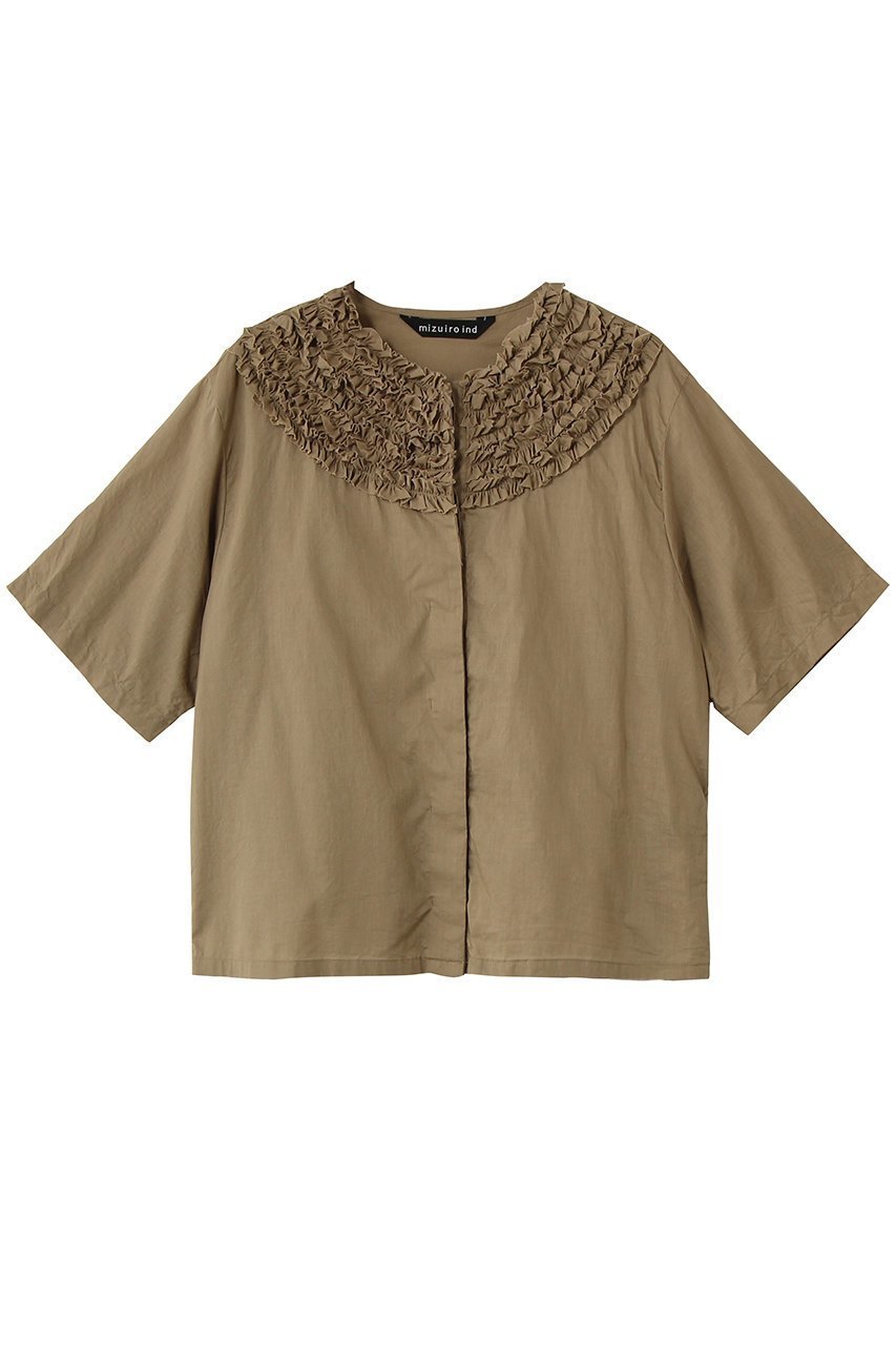 【ミズイロ インド/mizuiro ind】のfrill design crew neck shirt シャツ 大人の最旬トレンドファッション＆コーディネート founy(ファウニー) 　ファッション　Fashion　レディースファッション　Fashion for Women　トップス・カットソー　Cut & Sew Tops　シャツ・ブラウス・オフィスカジュアル　Elegant Blouses & Button-Ups　なめらか　Smooth, Silky Texture　ショート　Short, Short Length　スリーブ　Sleeve, Long Sleeve / Short Sleeve　バランス　Balance, Style Balance　フリル　Frill, Ruffle　エレガント 上品　Elegant　新作・新入荷　New Arrivals / New In　 other-1|ID: prp329100004990529 ipo3291000000037379940