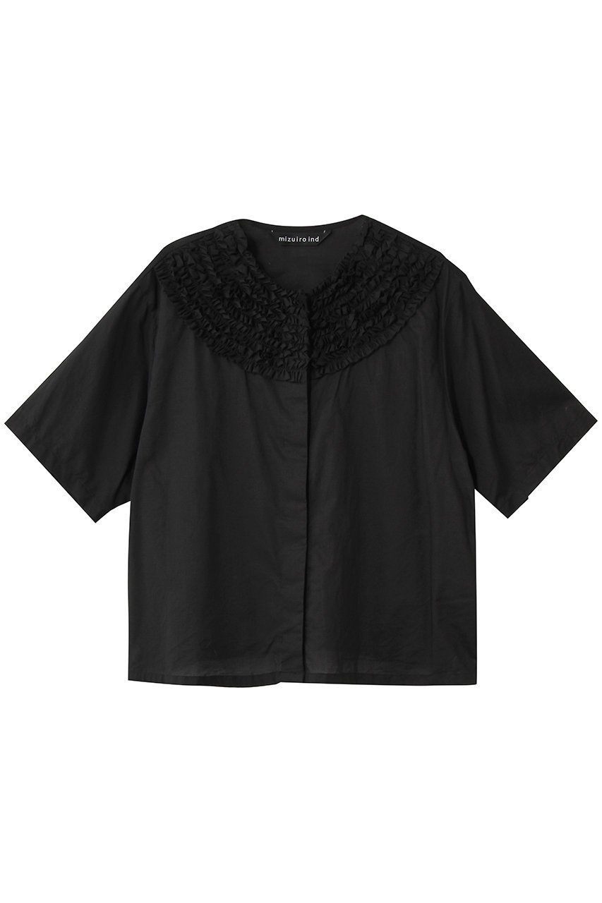 【ミズイロ インド/mizuiro ind】のfrill design crew neck shirt シャツ インテリア・キッズ・メンズ・レディースファッション・服の通販 founy(ファウニー) 　ファッション　Fashion　レディースファッション　Fashion for Women　トップス・カットソー　Cut & Sew Tops　シャツ・ブラウス・オフィスカジュアル　Elegant Blouses & Button-Ups　なめらか　Smooth, Silky Texture　ショート　Short, Short Length　スリーブ　Sleeve, Long Sleeve / Short Sleeve　バランス　Balance, Style Balance　フリル　Frill, Ruffle　エレガント 上品　Elegant　新作・新入荷　New Arrivals / New In　black|ID: prp329100004990529 ipo3291000000037379942