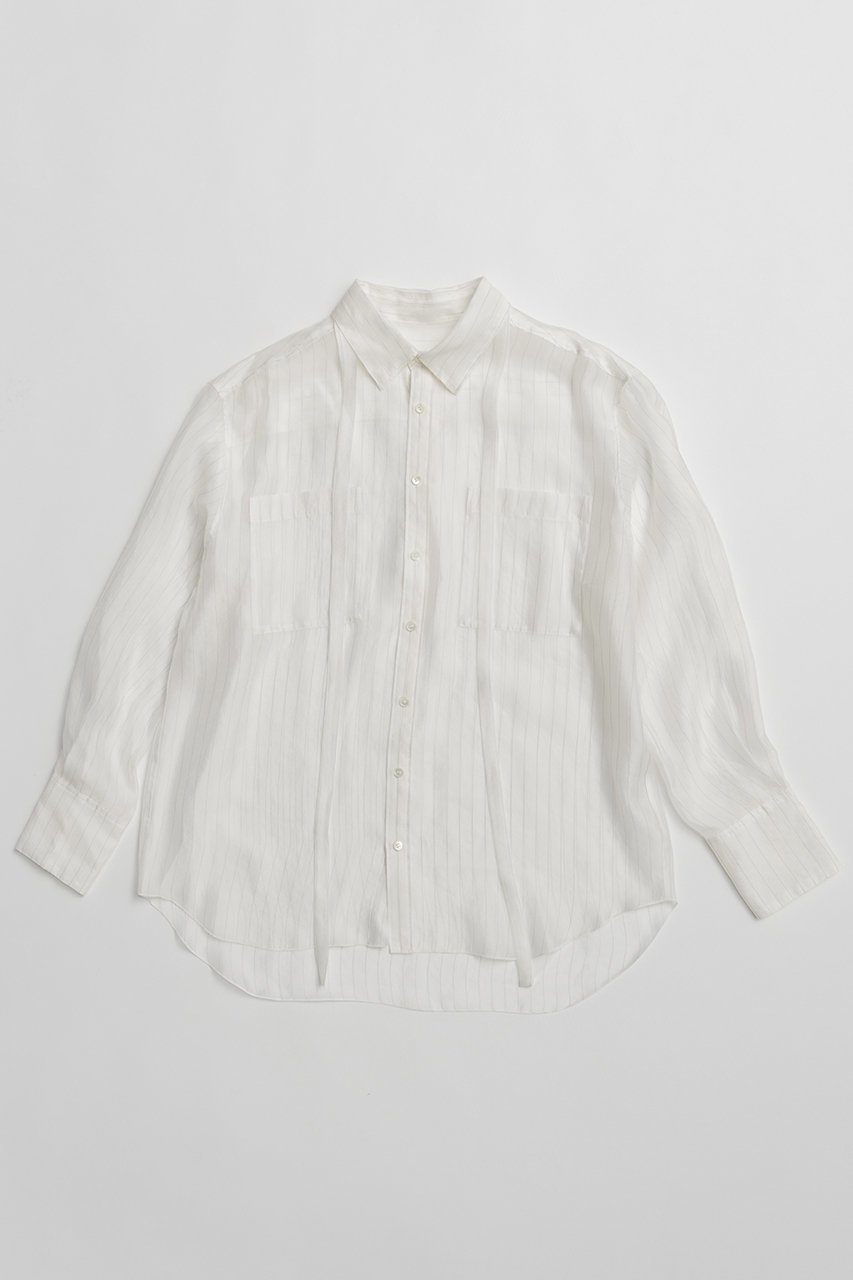 【プランク プロジェクト/PRANK PROJECT】のシアーボウタイシャツ / Sheer Bow Tie Shirt インテリア・キッズ・メンズ・レディースファッション・服の通販 founy(ファウニー) 　ファッション　Fashion　レディースファッション　Fashion for Women　トップス・カットソー　Cut & Sew Tops　シャツ・ブラウス・オフィスカジュアル　Elegant Blouses & Button-Ups　おすすめ　Recommended / Our Picks　キュプラ　Cupro, Eco Fabric　ショート　Short, Short Length　ストライプ　Stripe, Striped Pattern　スリーブ　Sleeve, Long Sleeve / Short Sleeve　セットアップ　Set-Up, Coordinated Outfit　ベーシック　Basic, Essential　ポケット　Pocket, Pocket Detail　夏　Summer　新作・新入荷　New Arrivals / New In　WHT(ホワイト)|ID: prp329100004992198 ipo3291000000037386567