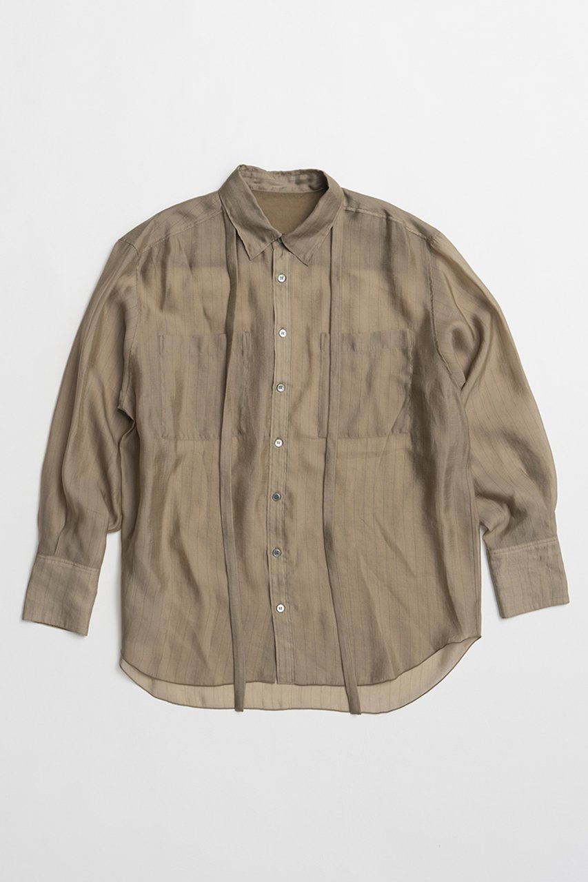 【プランク プロジェクト/PRANK PROJECT】のシアーボウタイシャツ / Sheer Bow Tie Shirt インテリア・キッズ・メンズ・レディースファッション・服の通販 founy(ファウニー) 　ファッション　Fashion　レディースファッション　Fashion for Women　トップス・カットソー　Cut & Sew Tops　シャツ・ブラウス・オフィスカジュアル　Elegant Blouses & Button-Ups　おすすめ　Recommended / Our Picks　キュプラ　Cupro, Eco Fabric　ショート　Short, Short Length　ストライプ　Stripe, Striped Pattern　スリーブ　Sleeve, Long Sleeve / Short Sleeve　セットアップ　Set-Up, Coordinated Outfit　ベーシック　Basic, Essential　ポケット　Pocket, Pocket Detail　夏　Summer　新作・新入荷　New Arrivals / New In　BGE(ベージュ)|ID: prp329100004992198 ipo3291000000037386568