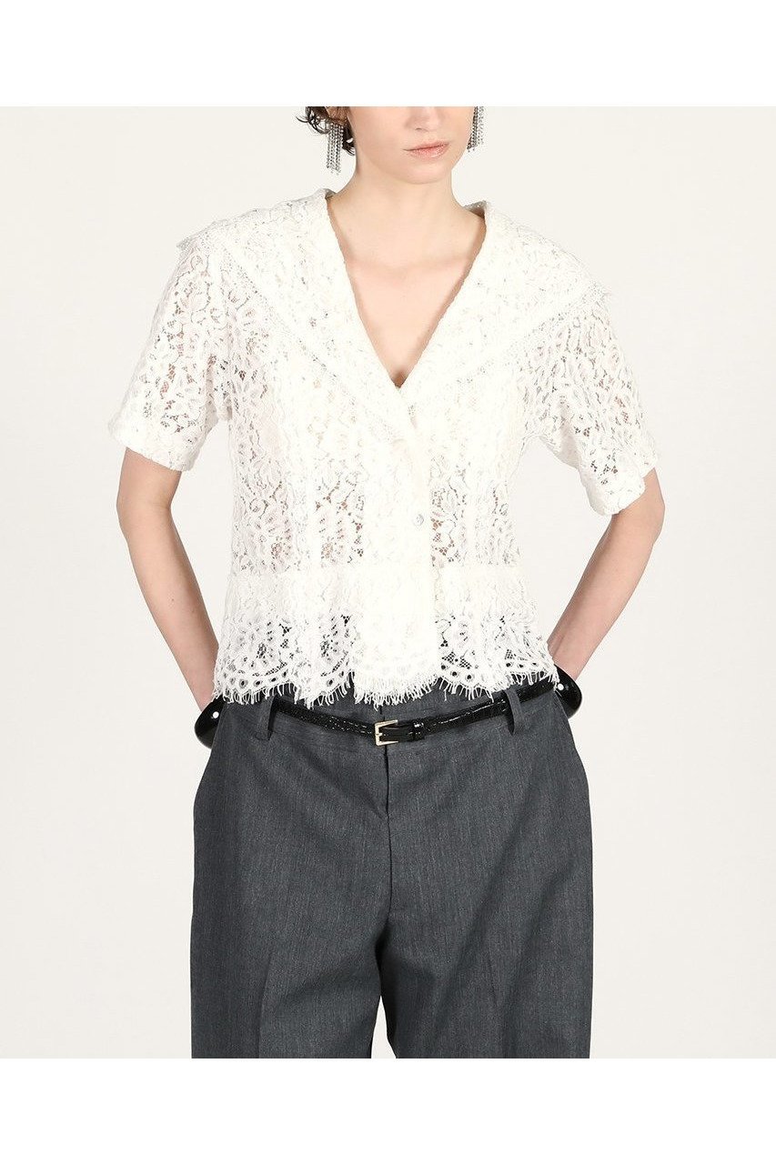【プランク プロジェクト/PRANK PROJECT】のスカラップレースセーラーシャツ / Scallop Lace Sailor Shirt インテリア・キッズ・メンズ・レディースファッション・服の通販 founy(ファウニー) 　ファッション　Fashion　レディースファッション　Fashion for Women　トップス・カットソー　Cut & Sew Tops　シャツ・ブラウス・オフィスカジュアル　Elegant Blouses & Button-Ups　おすすめ　Recommended / Our Picks　オケージョン　Occasion Wear　クラシック　Classic, Timeless Style　ショート　Short, Short Length　スカラップ　Scallop, Scalloped Edge　スリーブ　Sleeve, Long Sleeve / Short Sleeve　バランス　Balance, Style Balance　レース　Lace, Lace Fabric　新作・新入荷　New Arrivals / New In　WHT(ホワイト)|ID: prp329100004992218 ipo3291000000037386738